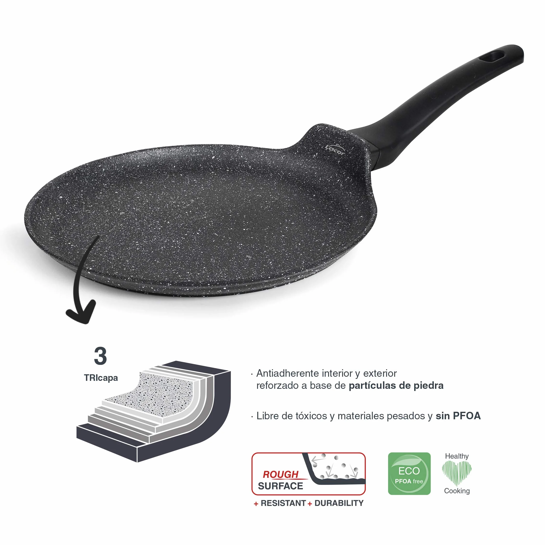 Lacor - 26844 - Naleśnik z Kutego Aluminium, Nieprzywierający, Nadaje Się do Wszystkich Rodzajów Kuchenek, W Tym Indukcyjnych, W Pełni Indukcyjnych, Średnica24 Cm