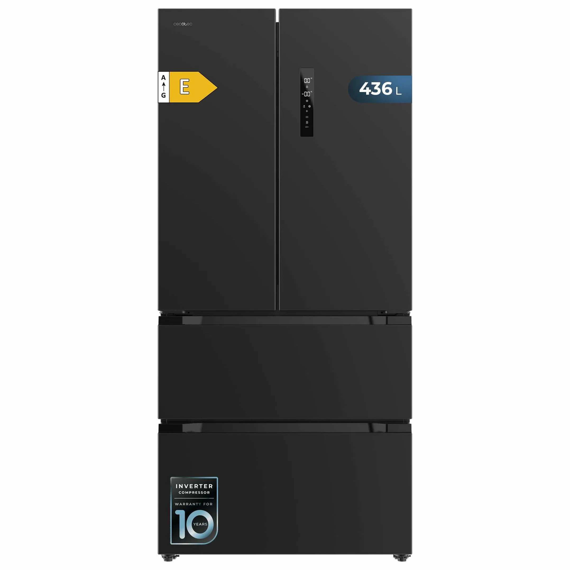 Cecotec Lodówko-zamrażarka do drzwi francuskich Bolero CoolMarket FD 436 Dark E. 436 L, Total No Frost, Multi Airflow y inverter para ahorro energético.