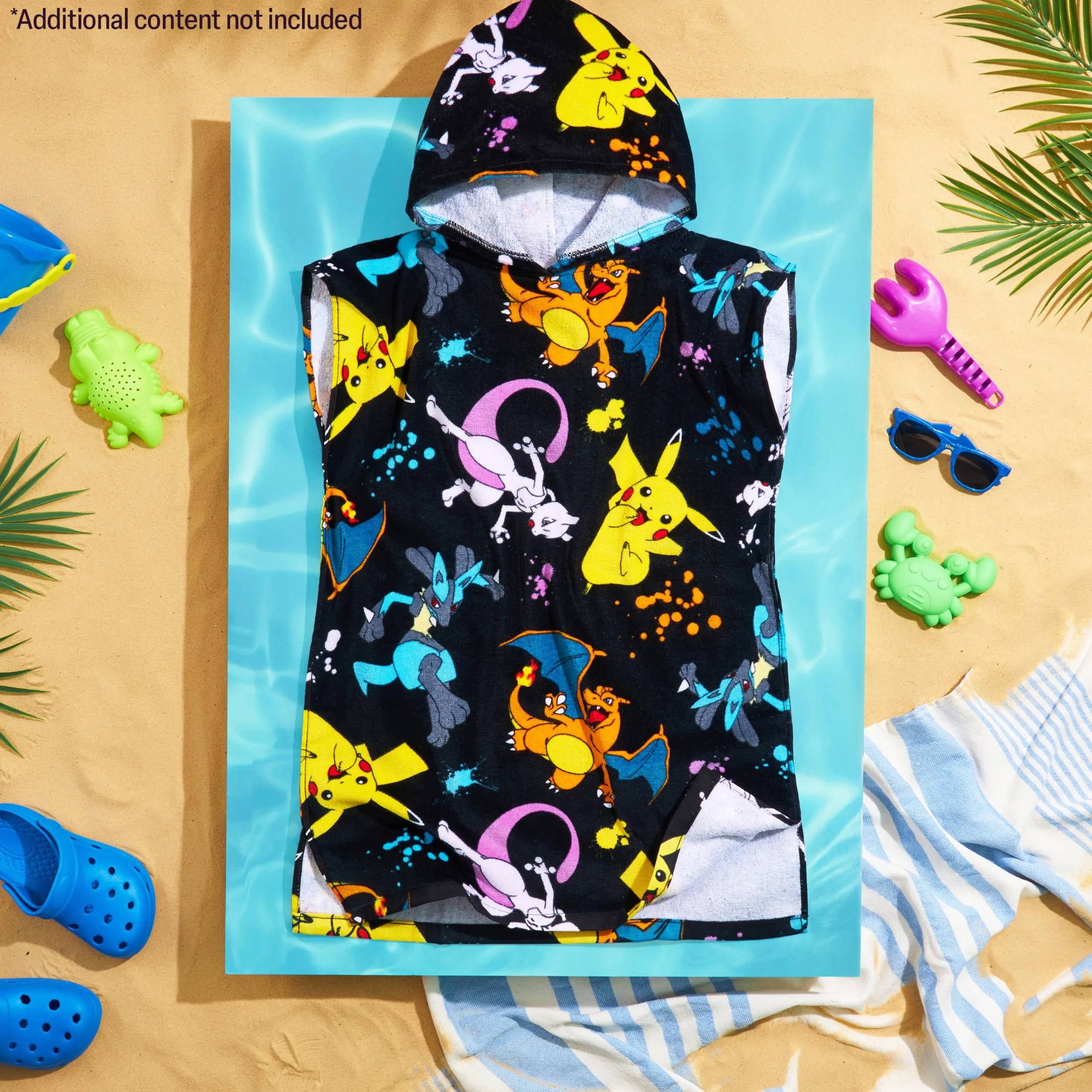 Pokémon Ponczo kąpielowe Pikachu Ręcznik plażowy z bawełny dla dzieci 6-9 lat Czarny/Wielokolorowy