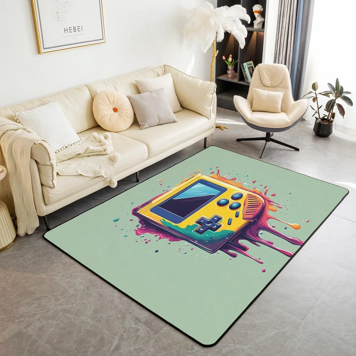 Loussiesd Dywan do salonu dla graczy, 100 x 150 cm, gamingowy dywan akcentujący dla chłopców, dziewcząt, nastolatków, nowoczesny kontroler konsoli do gier, wewnętrzna mata podłogowa, joystick,