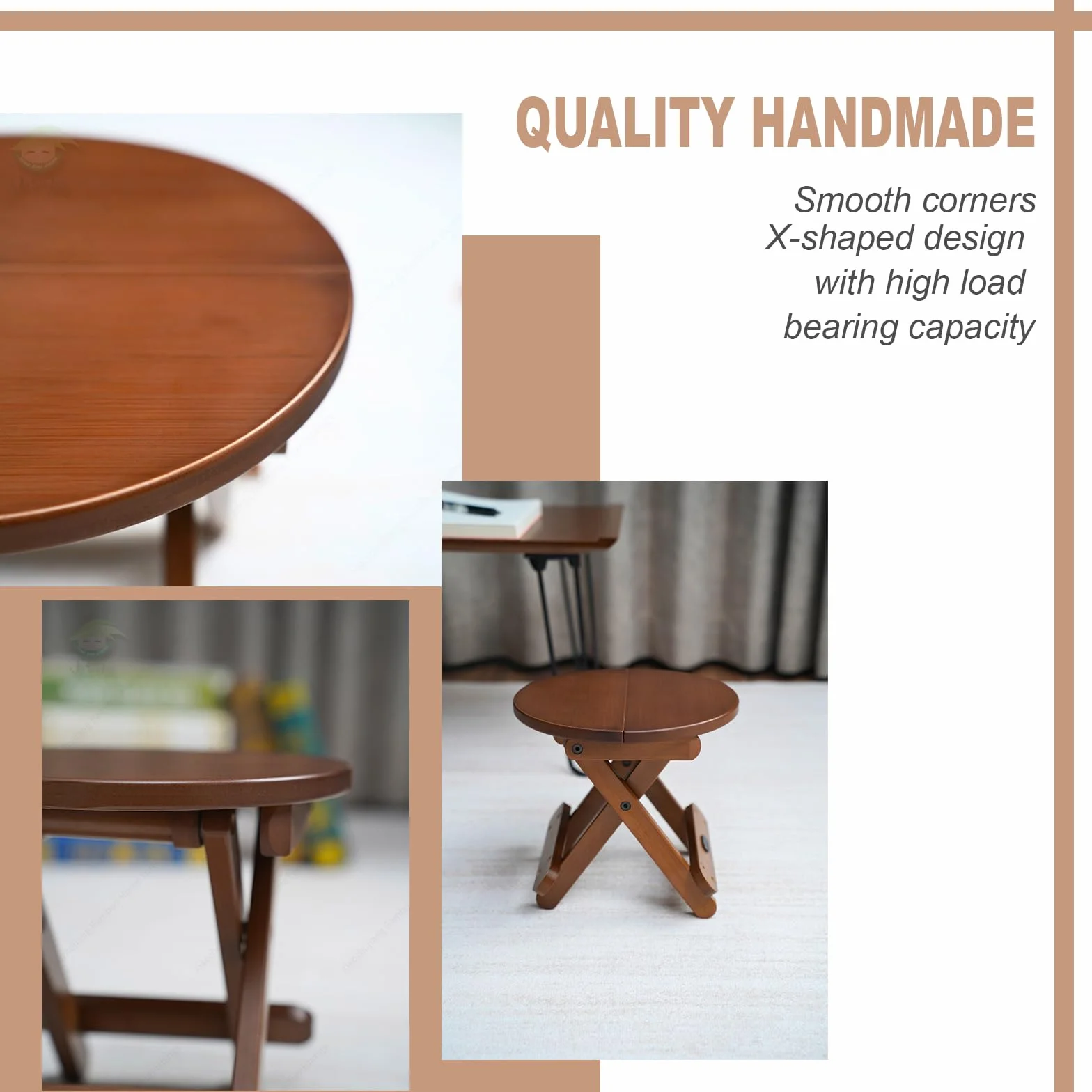Drewniany taboret z litego drewna, okrągły, krzesło dziecięce (R*24 cm, wys. x 22 cm), składany, przenośny, łatwy do przechowywania
