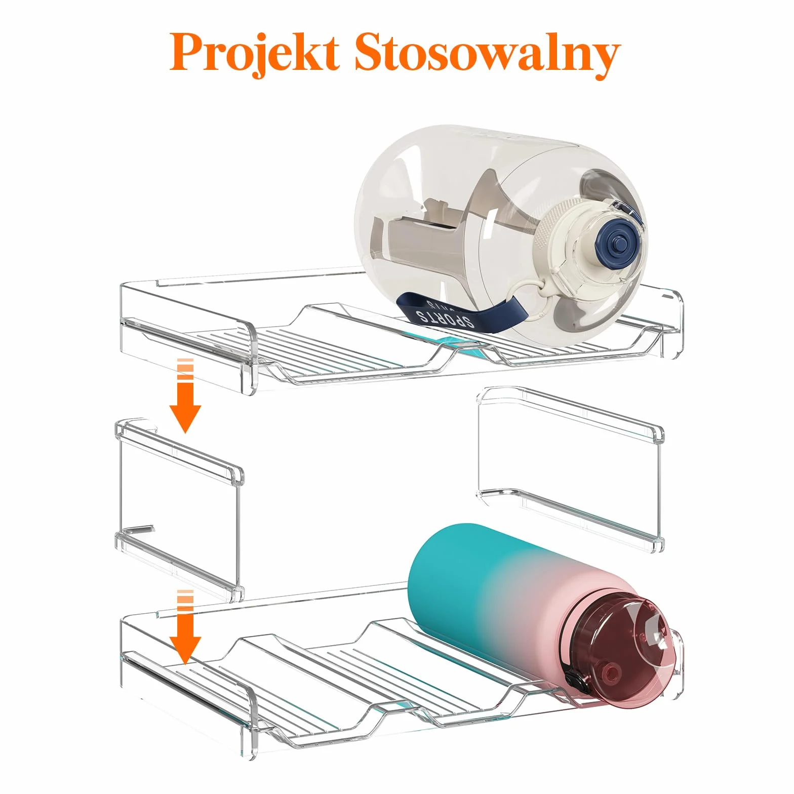 Lifewit Organizer na butelki z wodą do układania w stosy do szafki, zamrażarki, spiżarni, plastikowy, bardzo duży uchwyt na butelkę Stojak na wino na blat kuchenny, szafkę, miejsce na 8 butelek