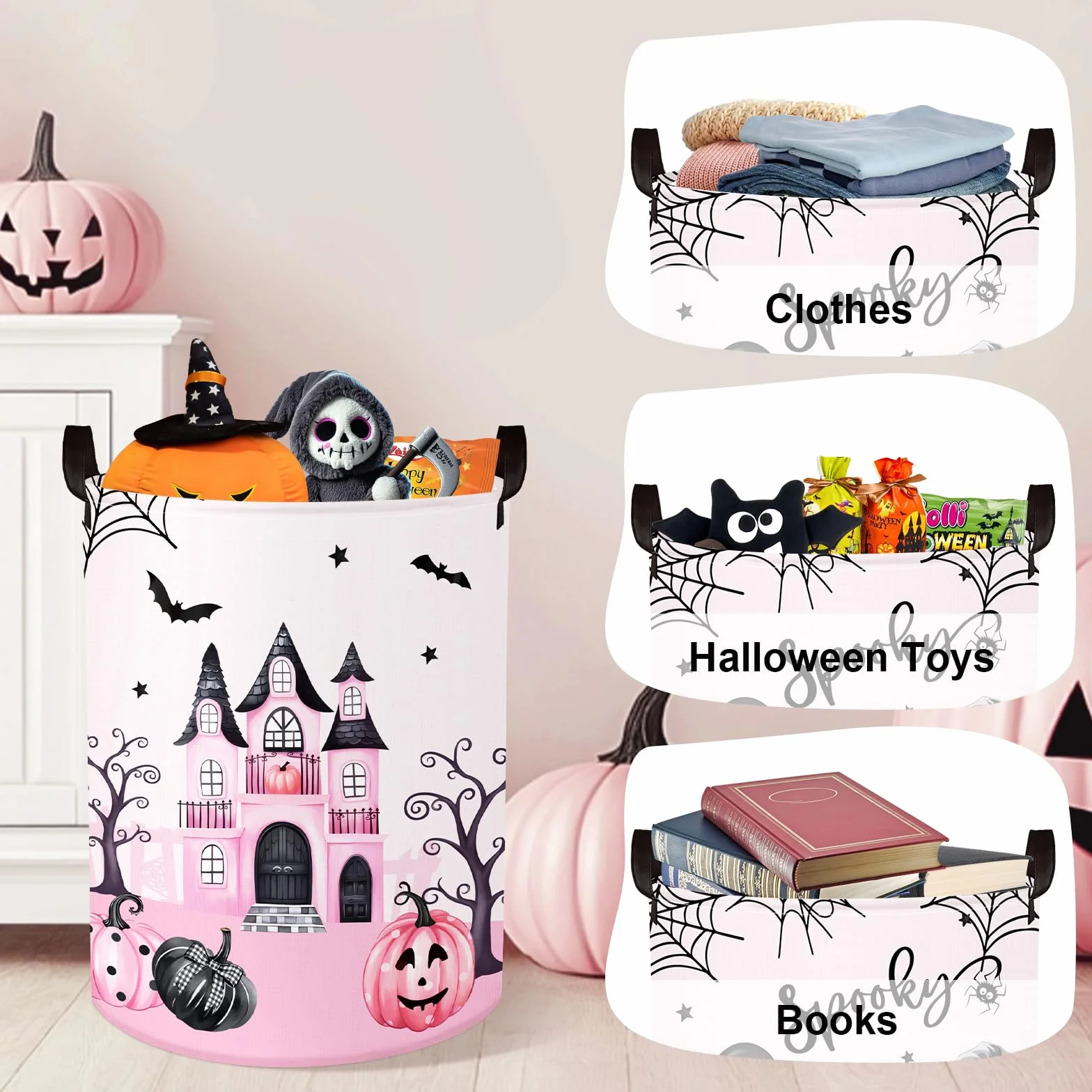 Spooky Halloween kosz do przechowywania dla niemowląt, duch, nietoperz, dynia, składane ubrania, kosz na pranie dla dzieci, Boo, duży prezent dla chłopców i dziewcząt, pudełko na zabawki