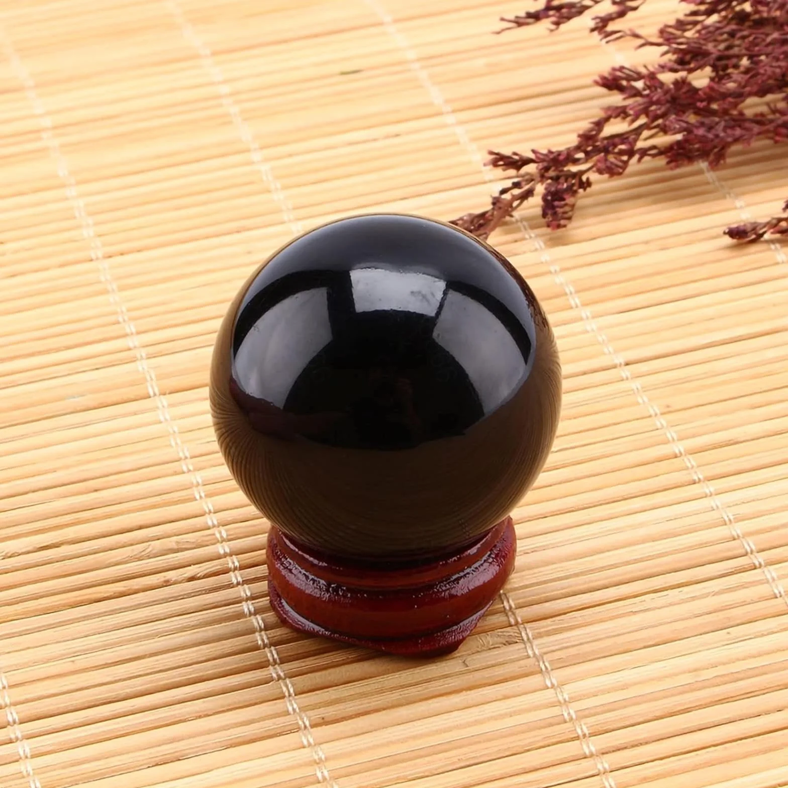 Naturalna Kryształowa Kula, Czarne Obsydianowe Kryształowe Kule Dekoracyjna Kula Wróżka Kula Wróżenia Z Drewnianym Stojakiem,obsidian ball-180mm