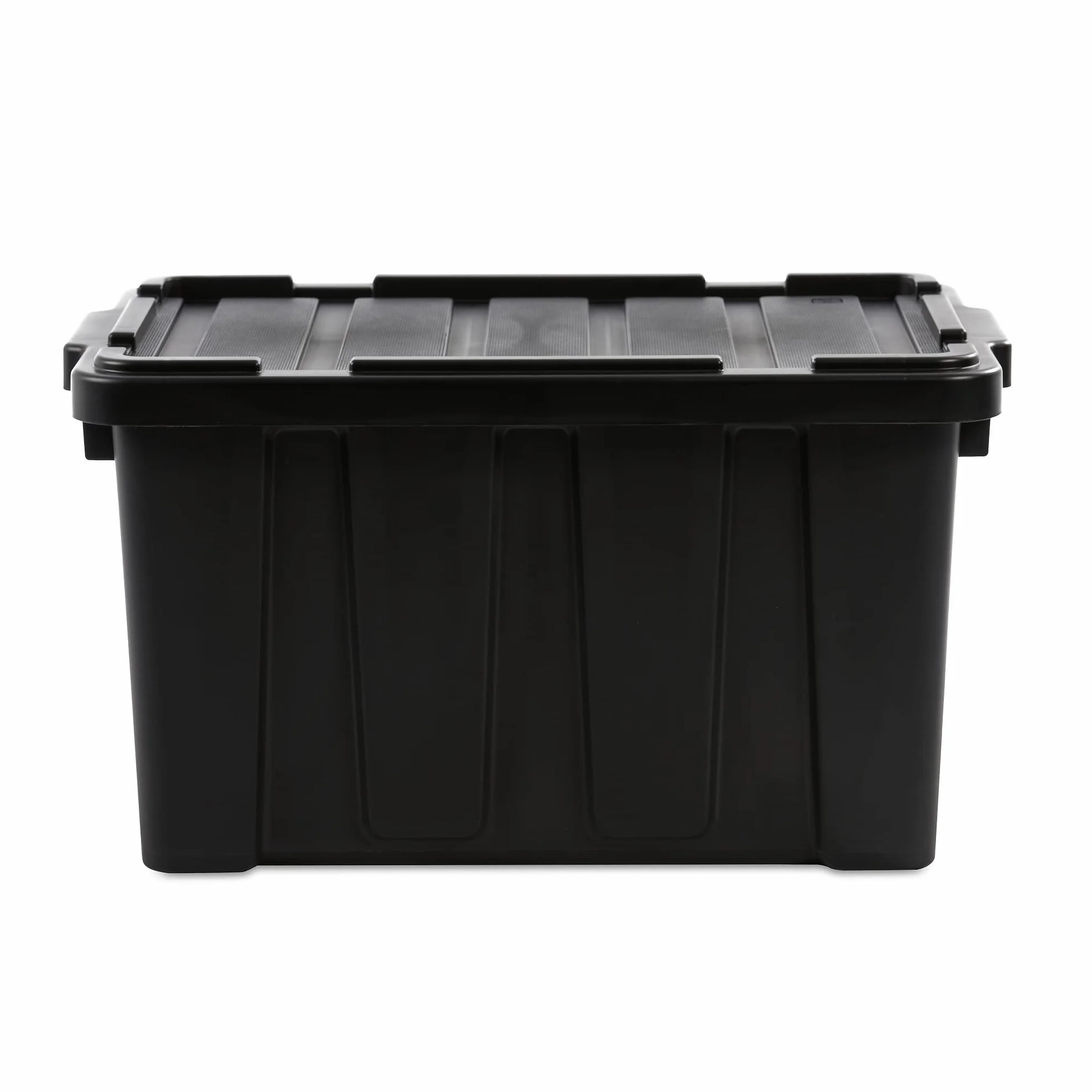 Iris Ohyama, Plastikowe pudełko do przechowywania z pokrywą i zatrzaskiem, 50 L, Zestaw 4, Bez BPA, Szopa, Garaż, DDSKT 450, Czarny