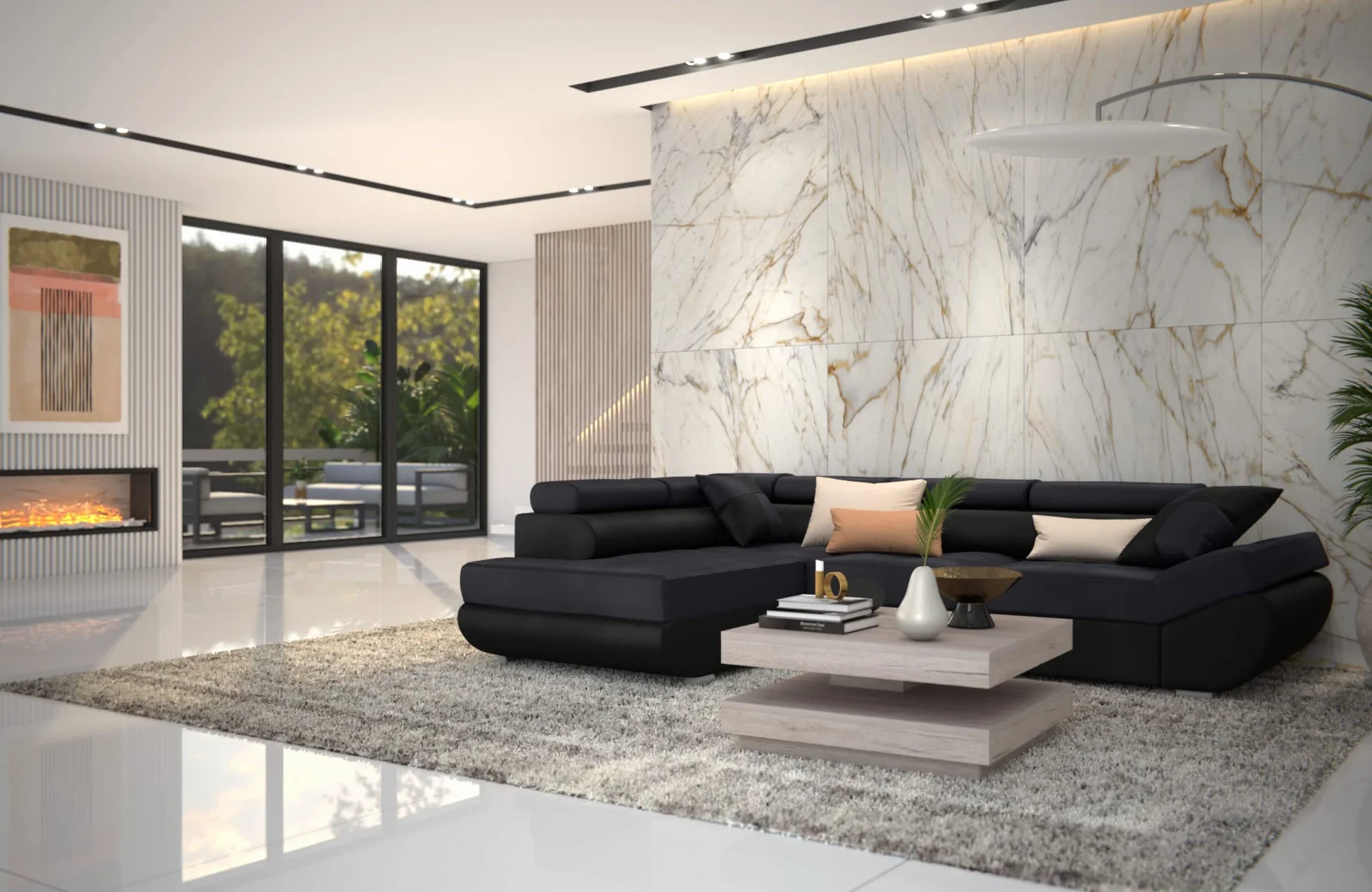 Robin Inspire Inspire Sofa narożna z funkcją spania i skrzynią na pościel, 280 cm, 4-osobowa sofa w kształcie litery L, sofa narożna z 5 regulowanymi zagłówkami i 2 poduszkami do salonu, kolor czarny