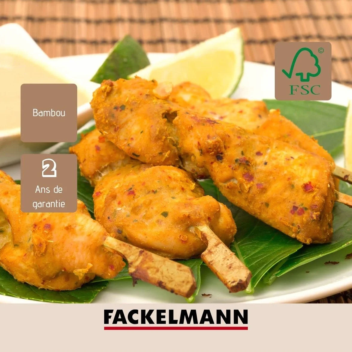 Fackelmann 50866 Zestaw 50 drewnianych szpikulców 25 cm, drewniane szpikulce, szpikulce aperitify, drewniane patyczki, Bambus, 25 cm