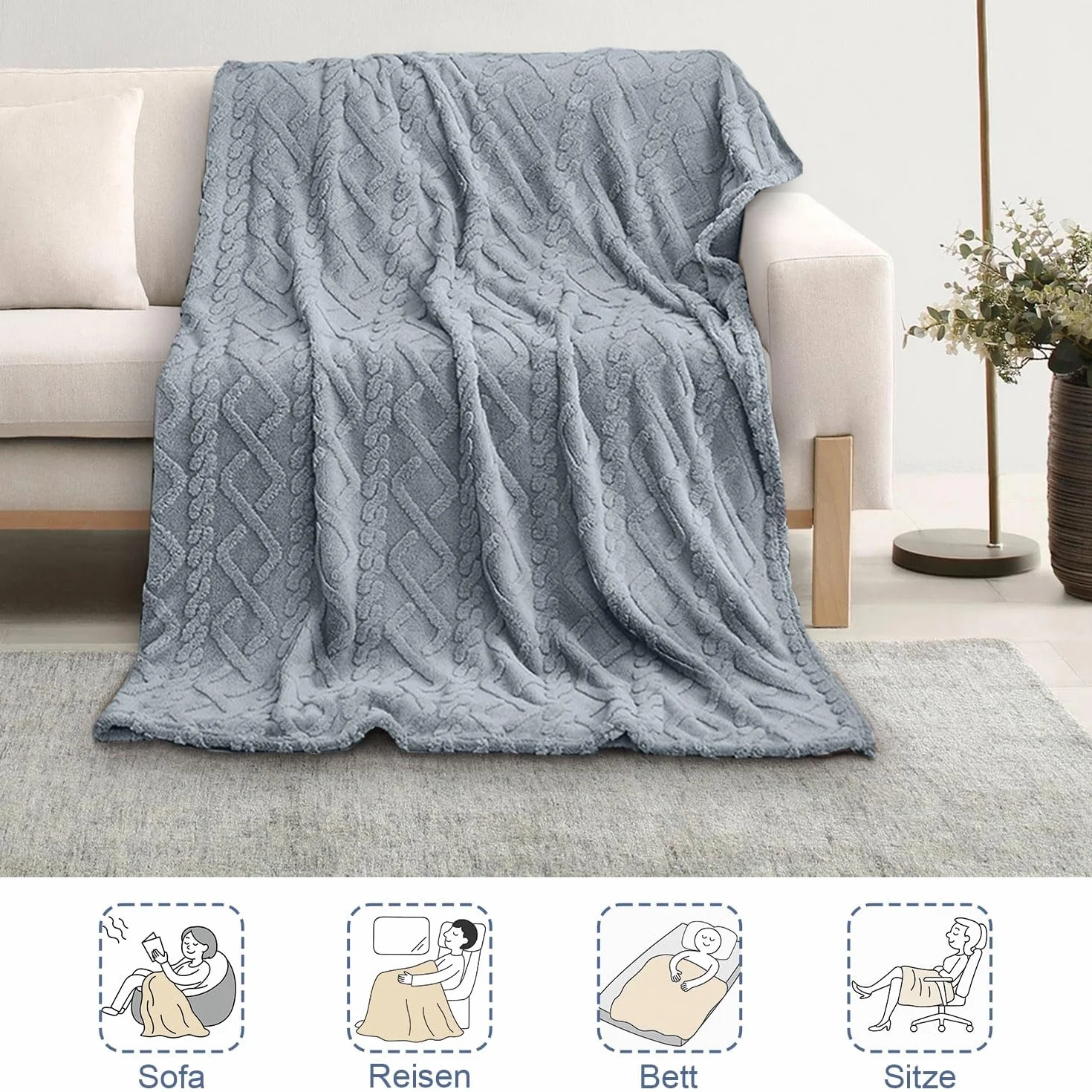 Koc polarowy 150x200 cm szaro-niebieski do salonu i na kanapę