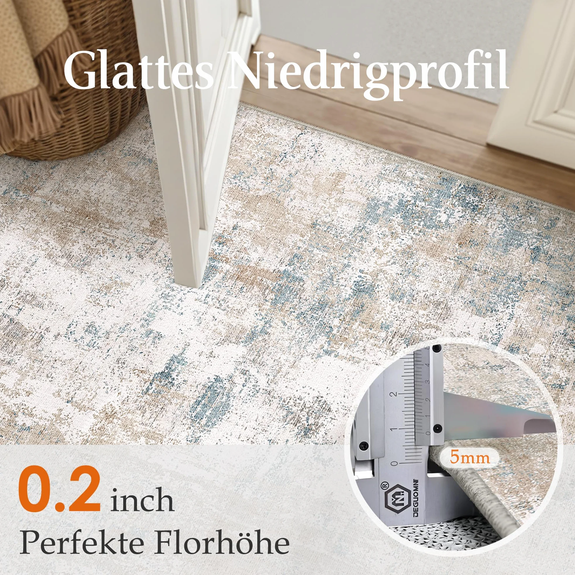 HUGEAR Dywany na Korytarze Dywan 60x180cm Beżowy i Niebieski Chodniki do Przedpokoju Abstrakcyjny Nowoczesny Dywaniki Antypoślizgowy Zmywalny Długie Dywanowa Kuchni Sypialni Krótkim Włosiem