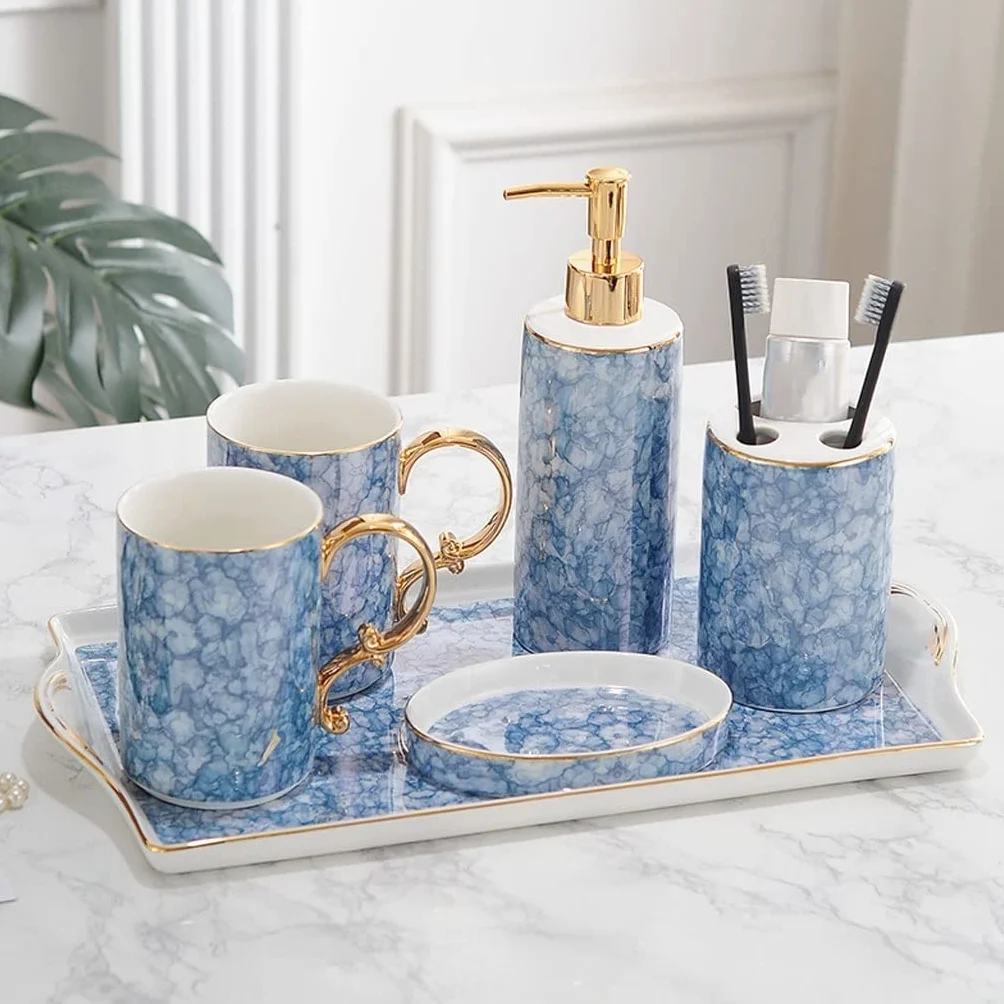 Dozownik mydła ceramiczny mydelniczka dozownik mydła szczotkowanie zębów kubek do płukania jamy ustnej uchwyt na szczoteczkę do zębów gospodarstwo domowe łazienka łazienka mycie sześcioczęściowy