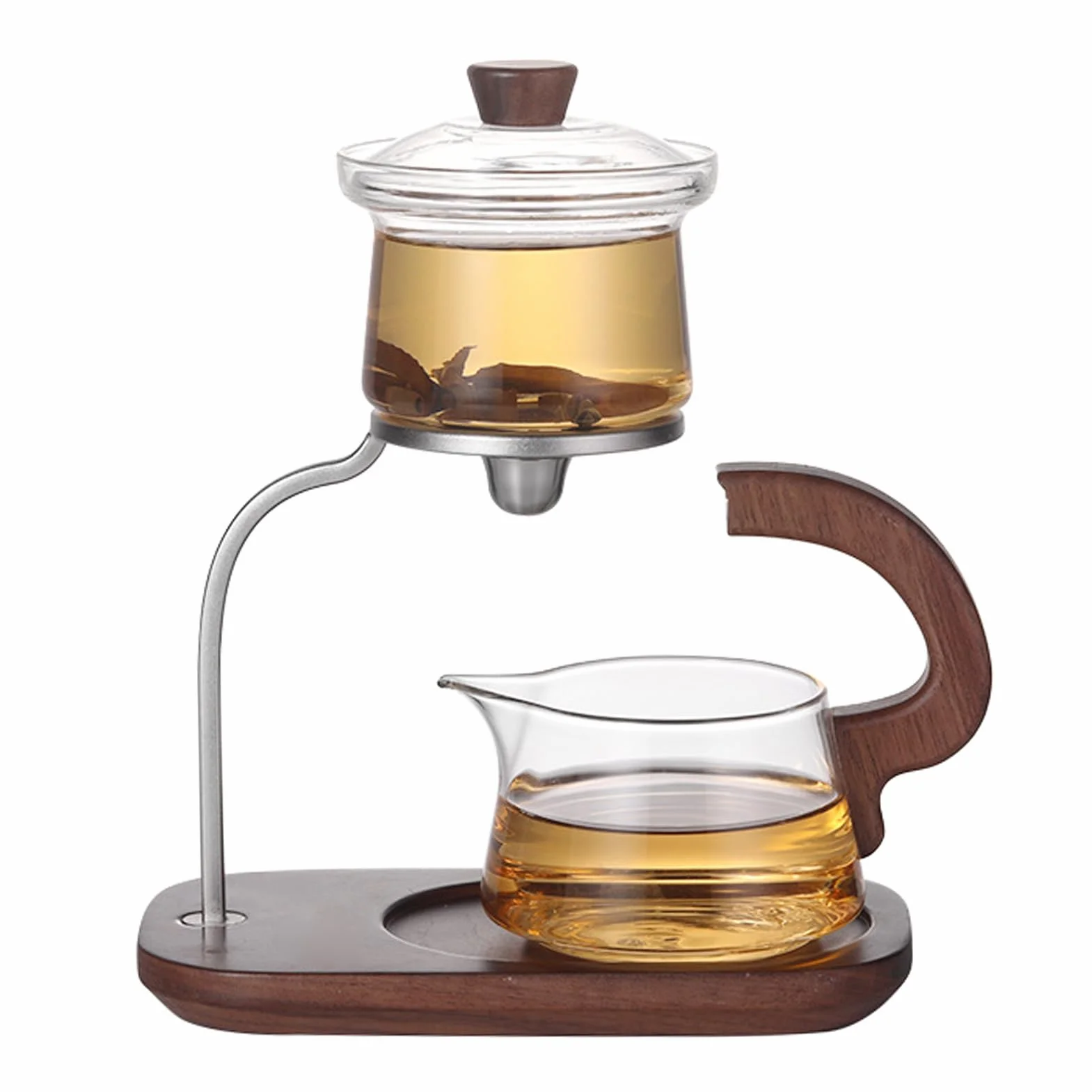 Półautomatyczny szklany zestaw do herbaty Lazy Kungfu Drip TeaPot, żaroodporny zaparzacz
