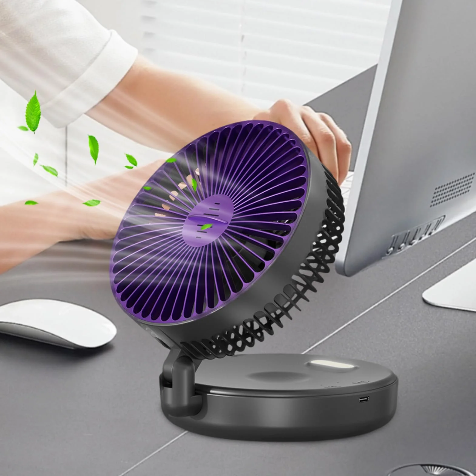 Rechargeable Quiet Small Cooling Fan, Foldable 5-Speed, Portable Air Circulator for Bathroom Camping Outdoor
