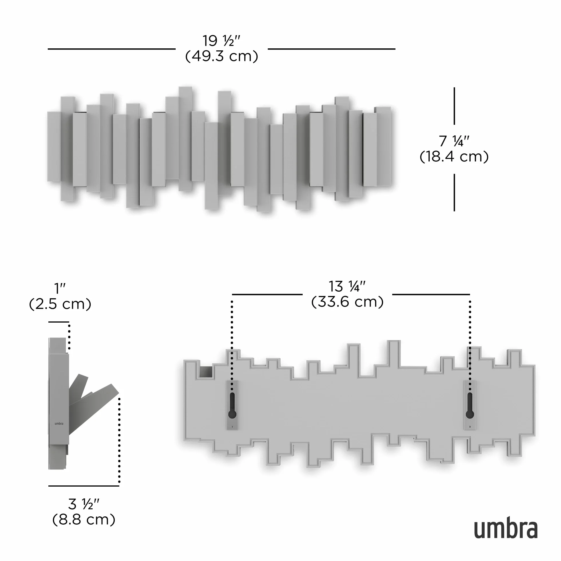 Umbra Sticks Haczyki na Ubrania, Szary, 49.2 x 18.1 x 2.9 cm
