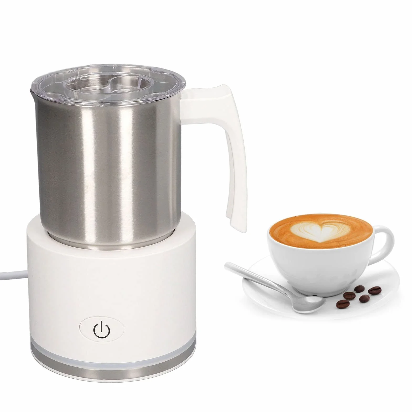 Haofy Elektryczny Spieniacz do Mleka Cichy, Gorący, Zimny Spieniacz Mleka do Kawy Latte Cappuccino i Gorącej Czekolady, Dzbanek na Mleko ze Stali Nierdzewnej, Wyjmowana Maszyna Spieniania Użytku w