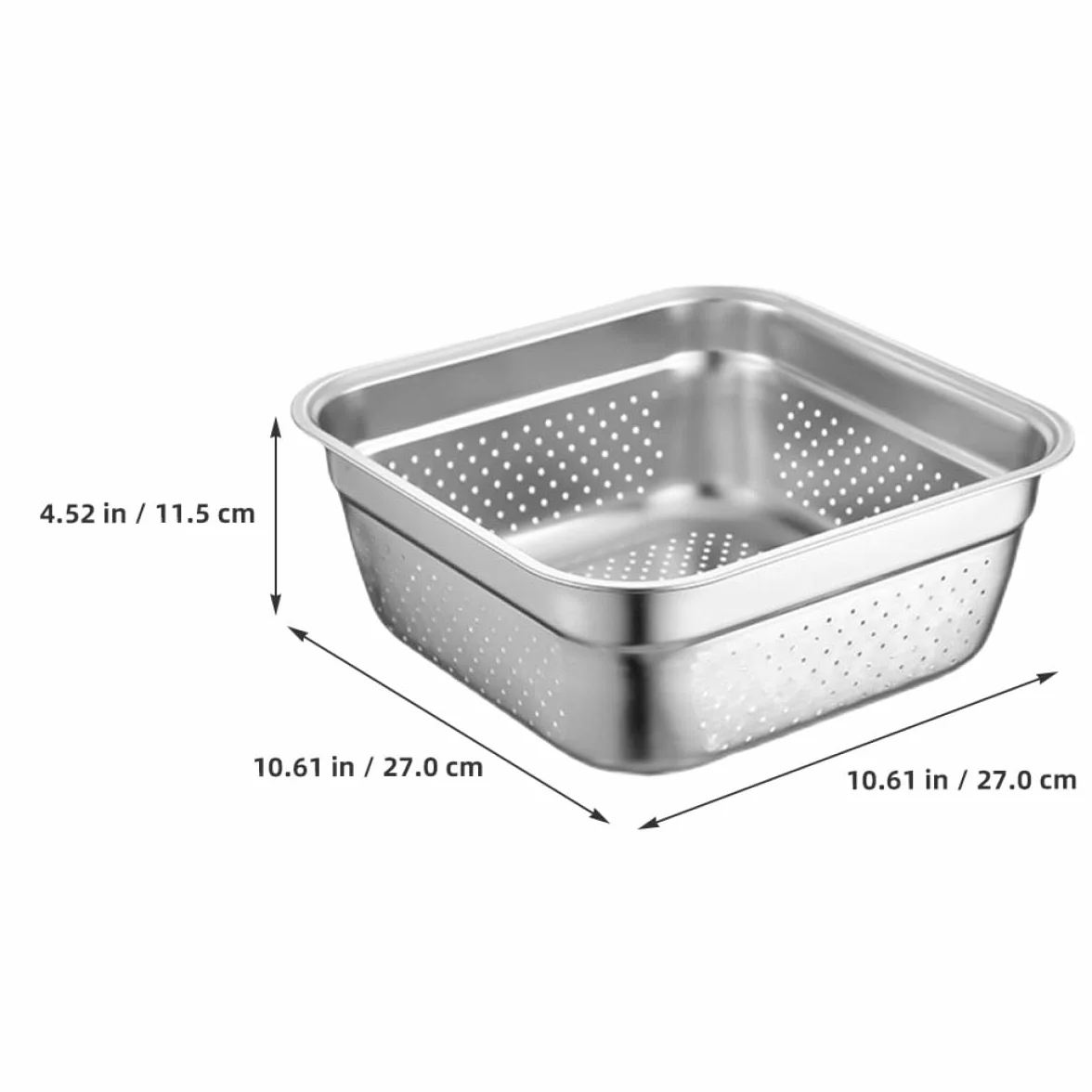Kwadratowy durszlak ze stali nierdzewnej 27 cm, wszechstronne sitko kuchenne do mycia owoców i warzyw, kompaktowy, trwały, łatwy drenaż, niezbędne narzędzie do gotowania