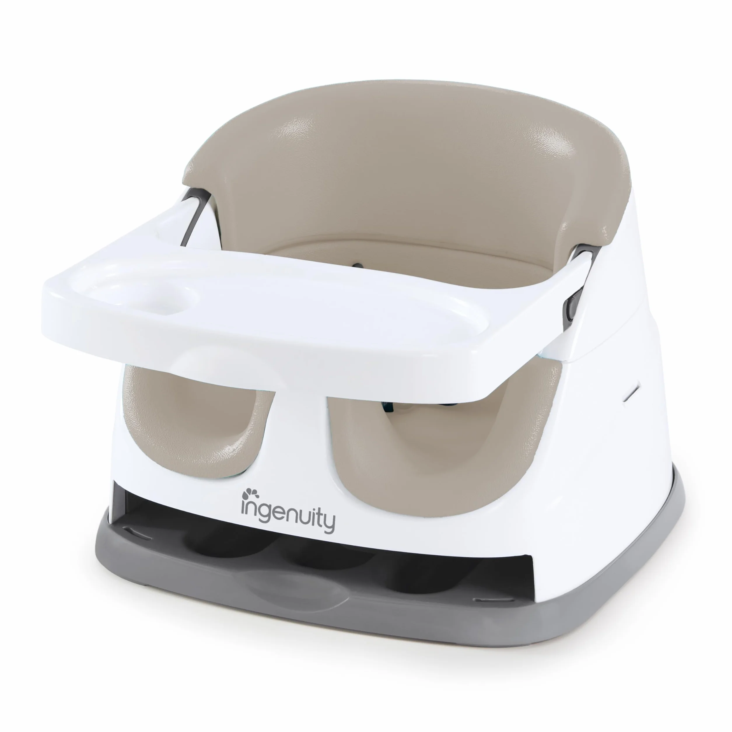 Ingenuity Baby Base 2 w 1, fotelik dziecięcy w kolorze kaszmirowym, fotel podwyższający, siedzisko do jadalni i karmienia dla małych dzieci, łatwe do czyszczenia, ze zdejmowaną i samoskładującą się tacą, dla dzieci od 6 miesięcy
