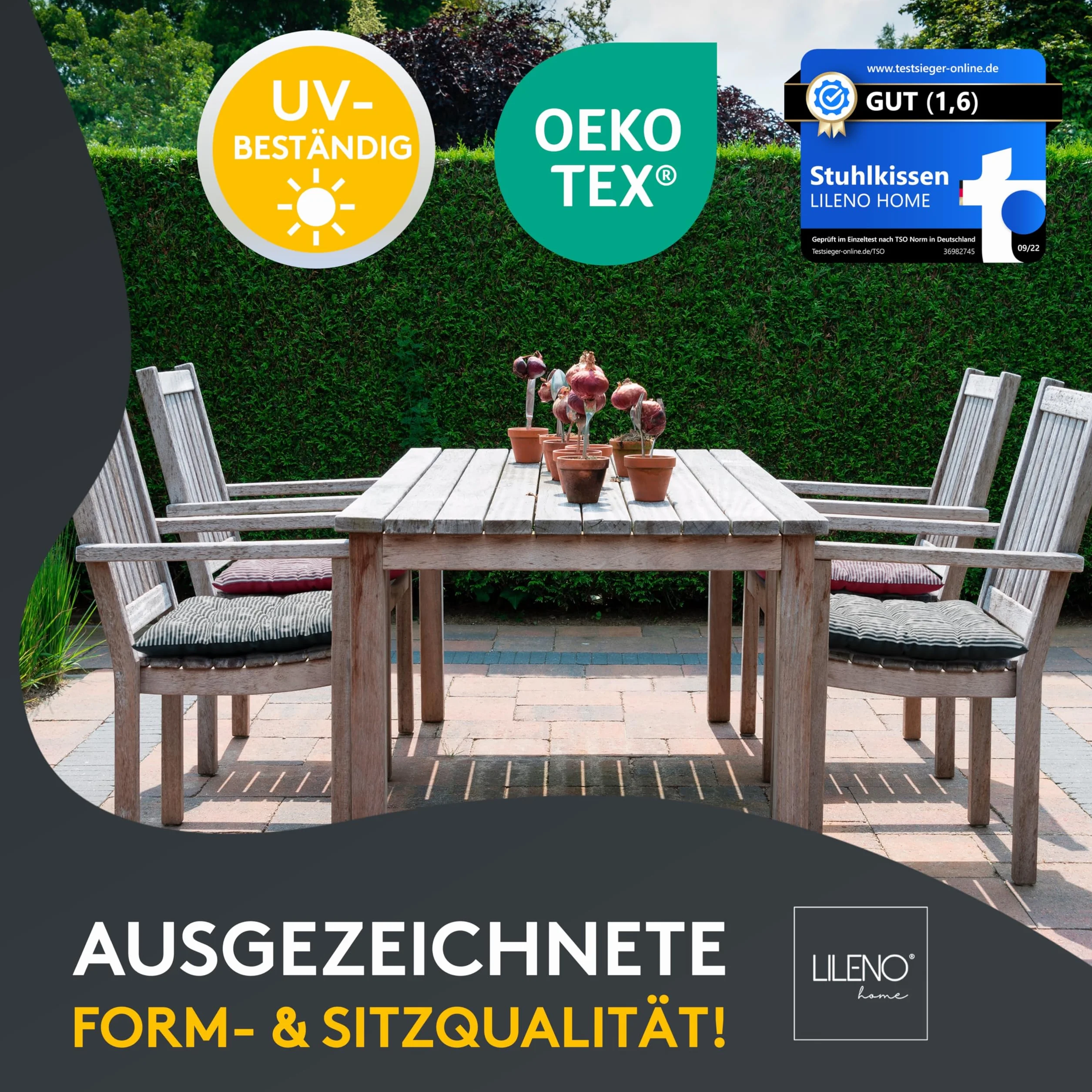 LILENO HOME Zestaw 2 dwustronnych poduszek na krzesło, brązowe (40 x 40 x 6 cm) – poduszki na krzesło ogrodowe, do kuchni lub jadalni – do użytku wewnątrz i na zewnątrz jako poduszka na krzesło (Linda