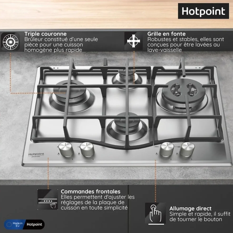 Hotpoint PCN 641 T/ix/A Podtynkowa płyta gazowa ze stali nierdzewnej