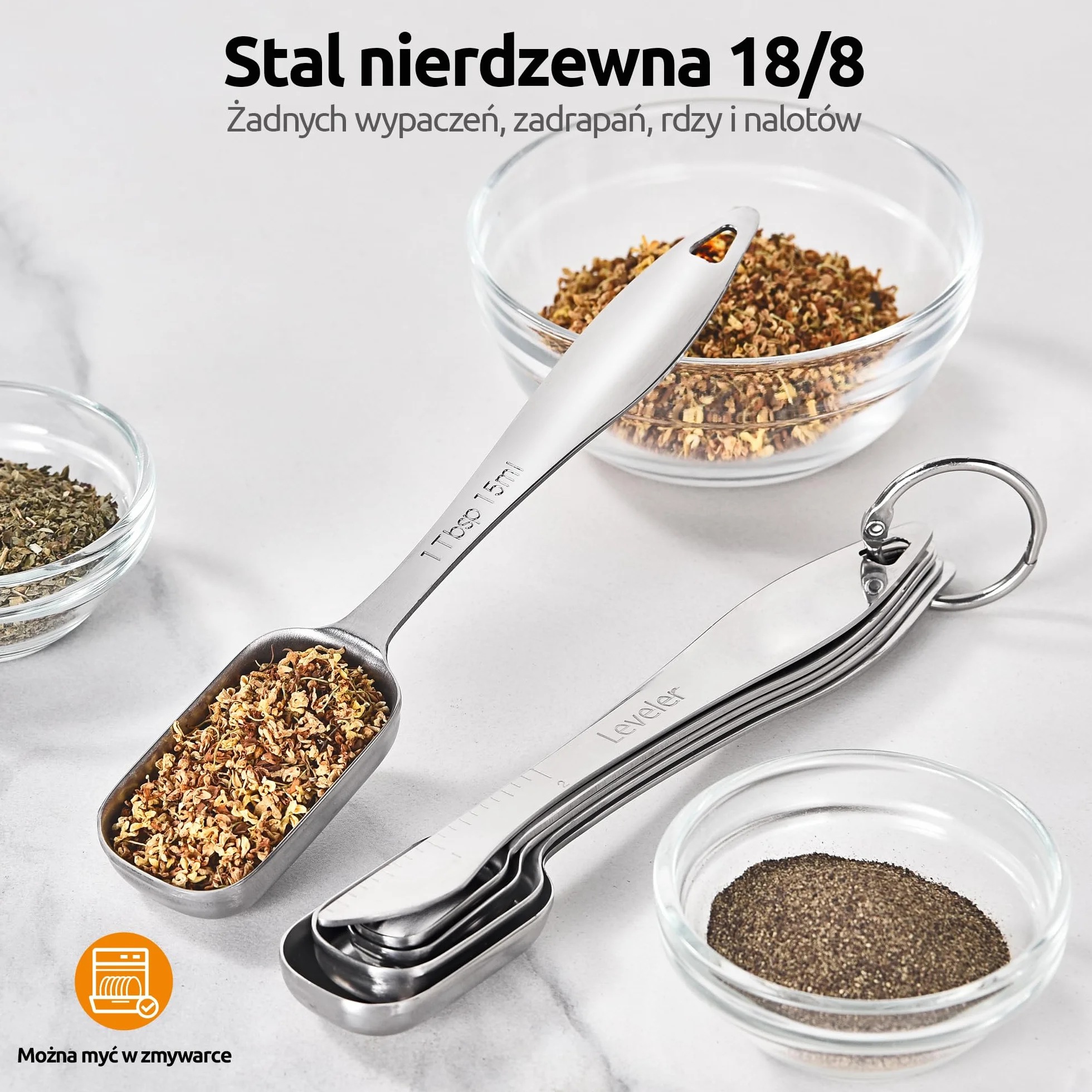 U-Taste Łyżki pomiarowe ze stali nierdzewnej 18/8, kwadratowa miarka łyżeczka łyżka stołowa z niwelatorami