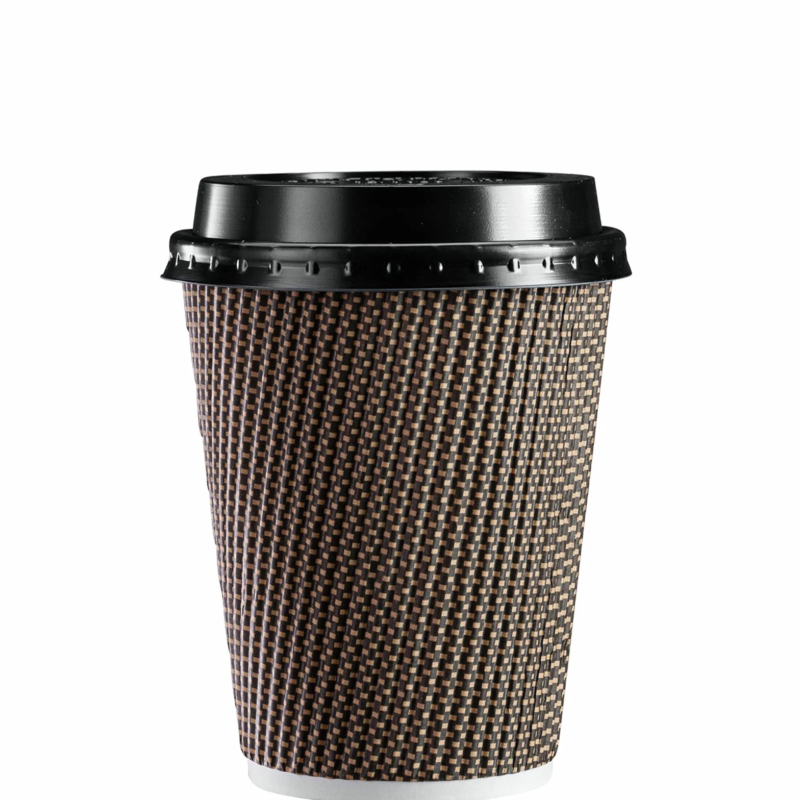 Comfy Package [50 zestawów – 350 ml – 350 ml izolowane brązowe wzorzyste kubki do gorącej kawy z pokrywkami