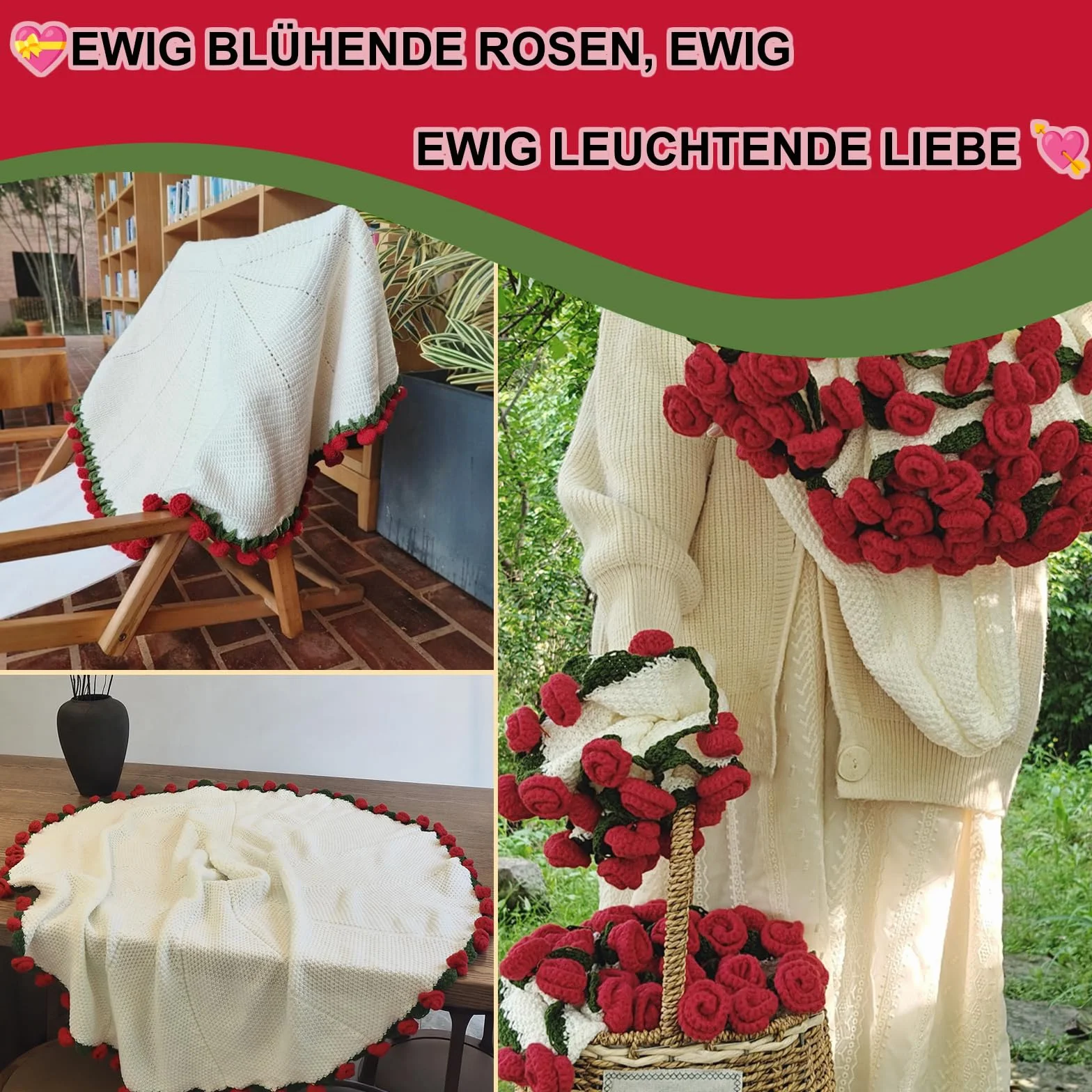 Gotowy szydełkowany bukiet róż, ręcznie wykonany koc na sofę, romantyczny koc różany, bukiet kwiatów, na wesele, urodziny, Dzień Matki (różowo-beżowy, 110 cm)