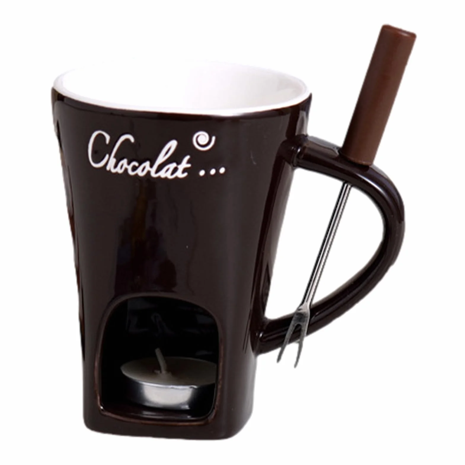 Zestaw do czekoladowego fondue 130 ml, zestaw do czekoladowego fondue, czekoladowy kubek do fondue, ceramiczny czekoladowy kubek do fondue, masło, słodki czekoladowy kubek do fondue z widelcem