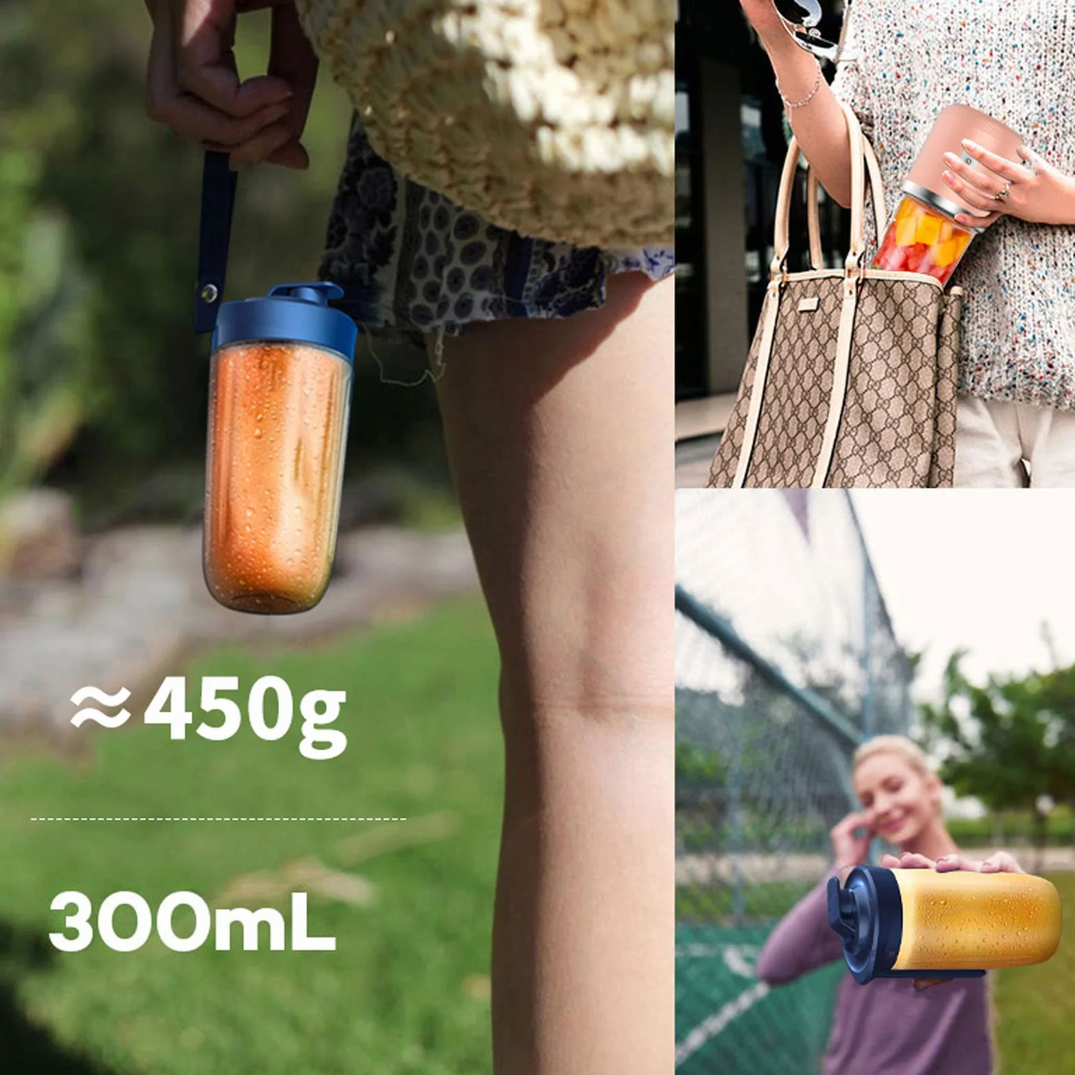 Mini Blender, Bateria 1200 MAh, 6 Ostrzy, Przenośny Blender, pojemność 300 Ml, ładowanie Przez USB do Kawy (Niebieski, 6 ostrzy, pokrywka)