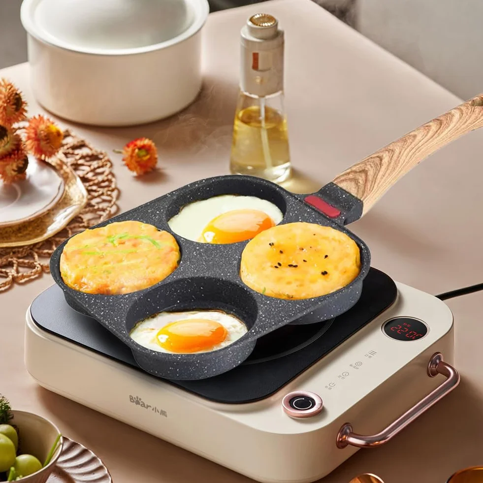 CEWROM Patelnia do naleśników, patelnia Pankache Aluminiowa patelnia do naleśników, nieprzywierająca patelnia do omletu z 4 foremkami, do smażonych jajek do hamburgerów, stków, jajek smażonych