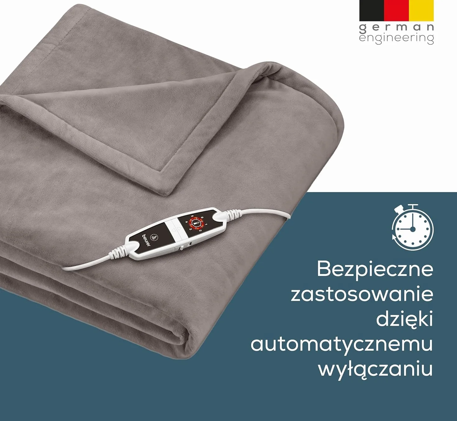 Beurer HD 150 XXL Taupe koc grzewczy, elektryczny koc z automatycznym wyłączaniem, 200 x 150 cm, 6 ustawień temperatury, możliwość prania w pralce, przytulny koc o wyglądzie futra, beżowy / brązowy
