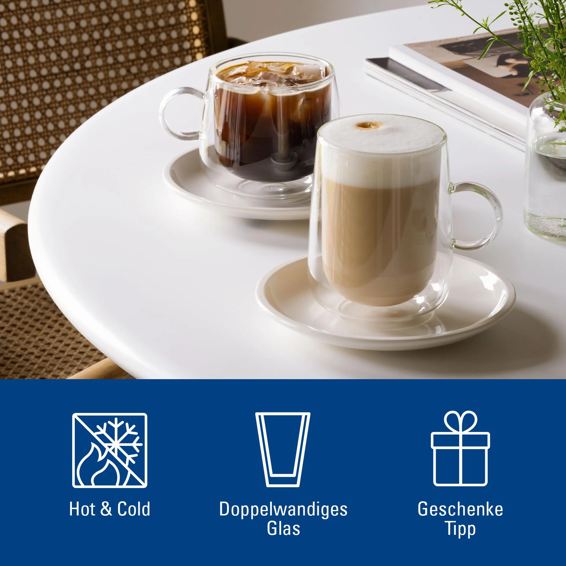 Villeroy & Boch – Artesano Hot&Cold Beverages szklanka do cappuccino, zestaw 2 szklanek, podwójne ścianki do napojów, 250 ml, szkło borokrzemowe, zmywarka, mikrofala