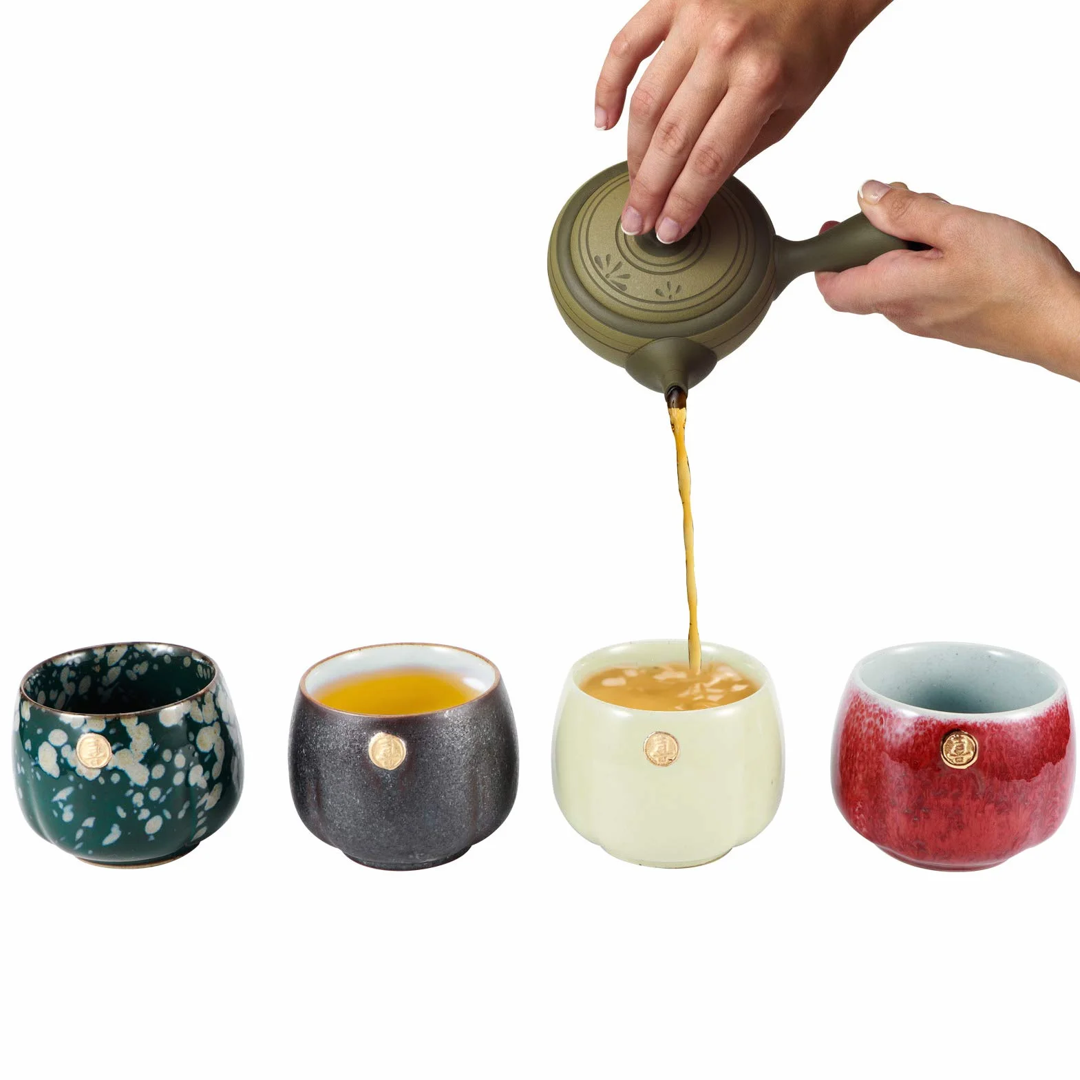 Japońskie kubki do herbata ceramiczny design, zestaw 4 Zen japoński styl czajniczek dekoracyjne i wielofunkcyjne filiżanki unikalny zestaw ręcznie wykonany