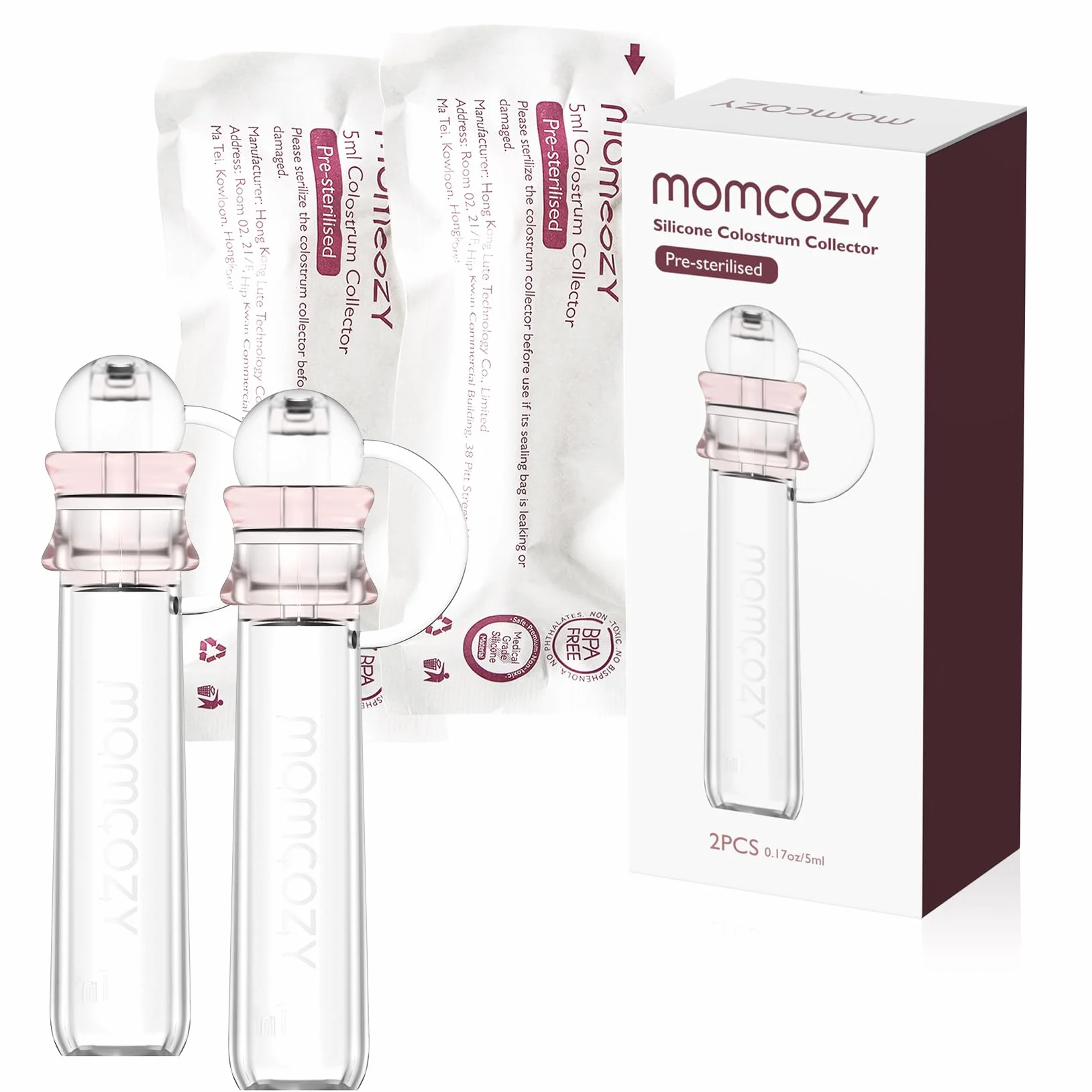 Momcozy Zbieracz Kolostrumu Wielokrotnego Użytku, Przenośna Pojemnik na Kolostrum Może Służyć do Karmienia Dziecka, Wielokrotnego Użytku Zbieracz Wolny od BPA, 5ml-2szt