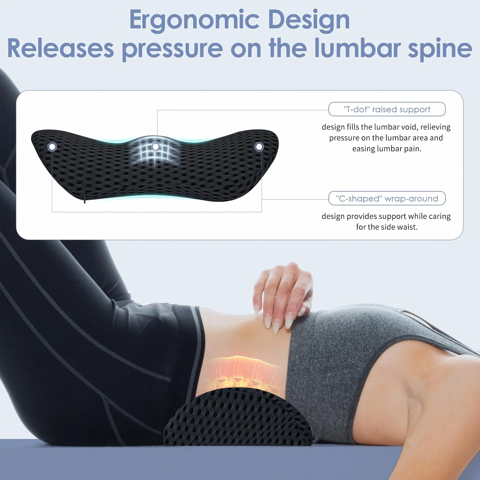 Poduszka lędźwiowa, poduszka lędźwiowa do samochodu i krzesła biurowego, poduszka lędźwiowa z pianki memory na dolne plecy, ergonomiczny design, czarna