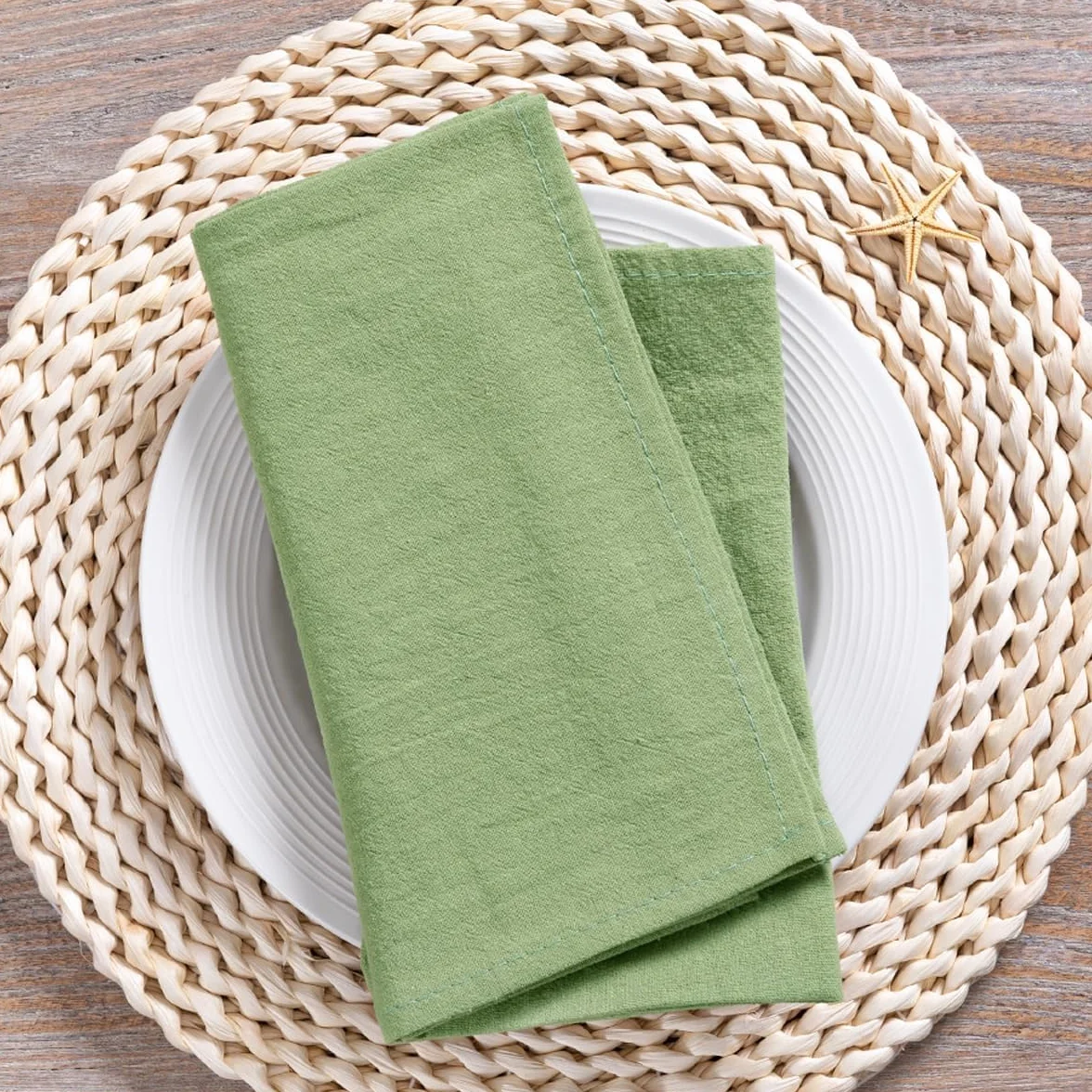MLMC Zielone Szafirowe Serwetki z Bawełny i Lnu Styl Rustykalny Miękkie Prasowane Serwetki na Obiad Zestaw 8 sztuk 43x43 cm na Ślub Wiosenną Uroczystość Baby Shower Codzienne Użytku