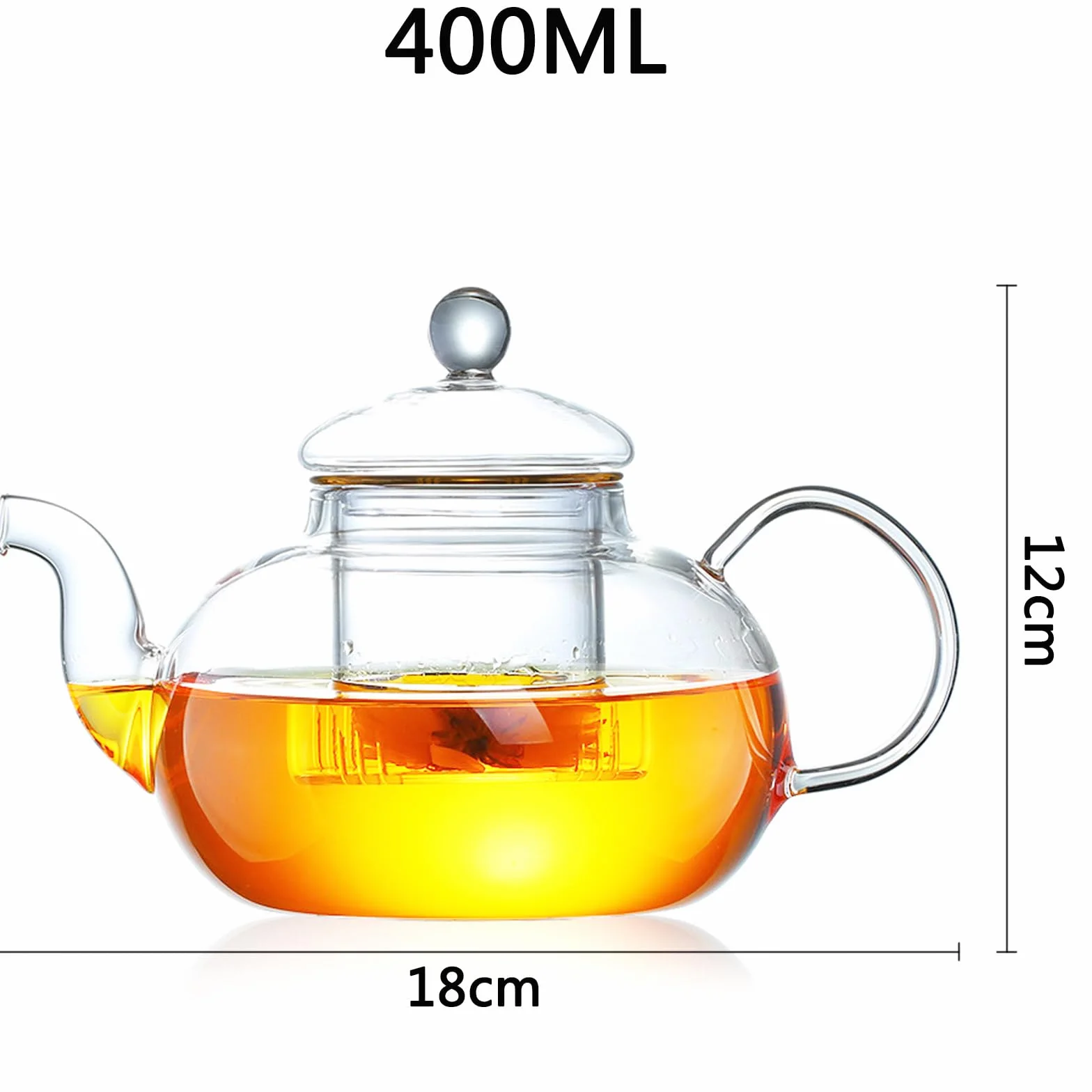 Szklany dzbanek do herbaty, mały dzbanek do herbaty, wyjmowany, odporny na wysokie temperatury, do kuchenki mikrofalowej, do parzenia herbaty luzem, 400 ml