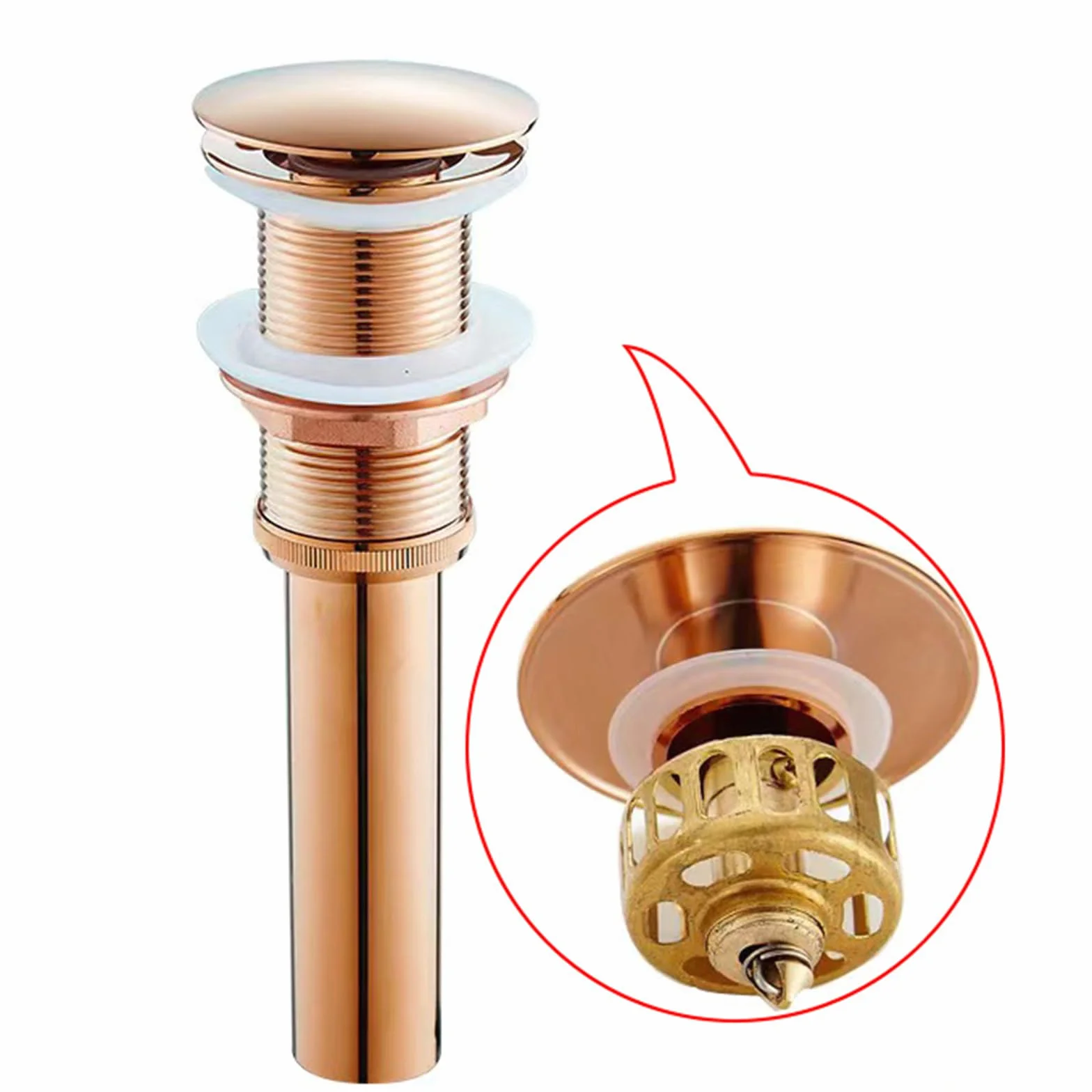 Pop Up Sink Plug,Basin Sink Waste Sink Plug, Pop Up Plug Rose Gold Sink Plug Hole Push Drain with Basket