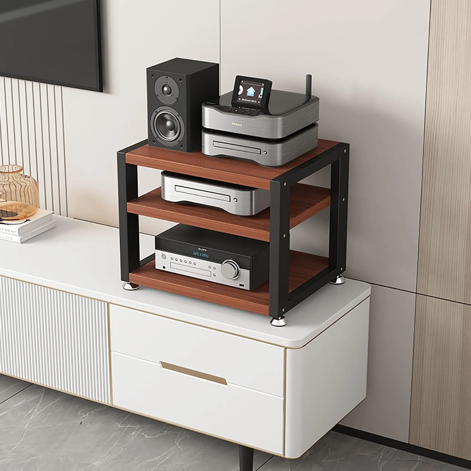 Stojak HIFI AV Ma, 2-4 poziomy, do odtwarzaczy płyt, odtwarzaczy DVD, dekoderów kablowych i konsol do gier, smukły i wytrzymały, Sto Solut