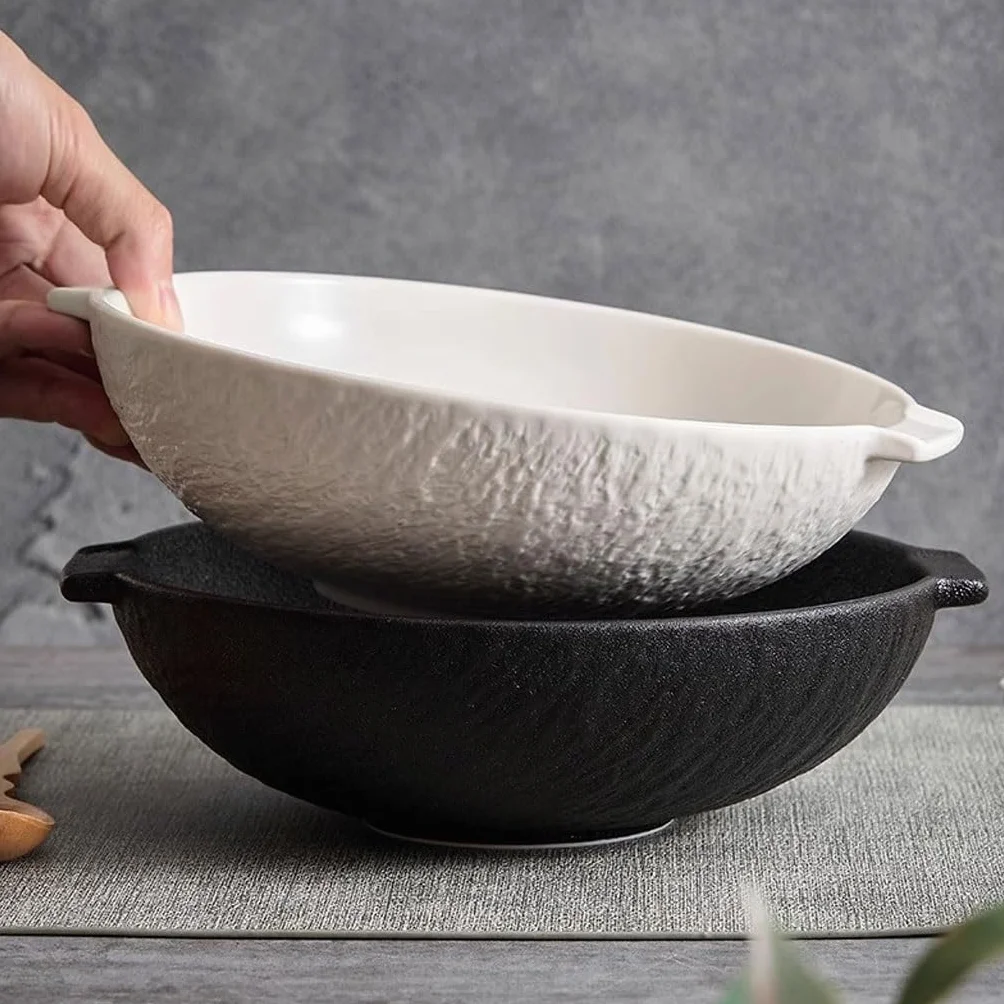 Miski do zupy duża miska na zupę z podwójnymi uszami zupa domowa ceramiczna salaterka kuchnia miska do ryżu miska na makaron miska na kolację(B)