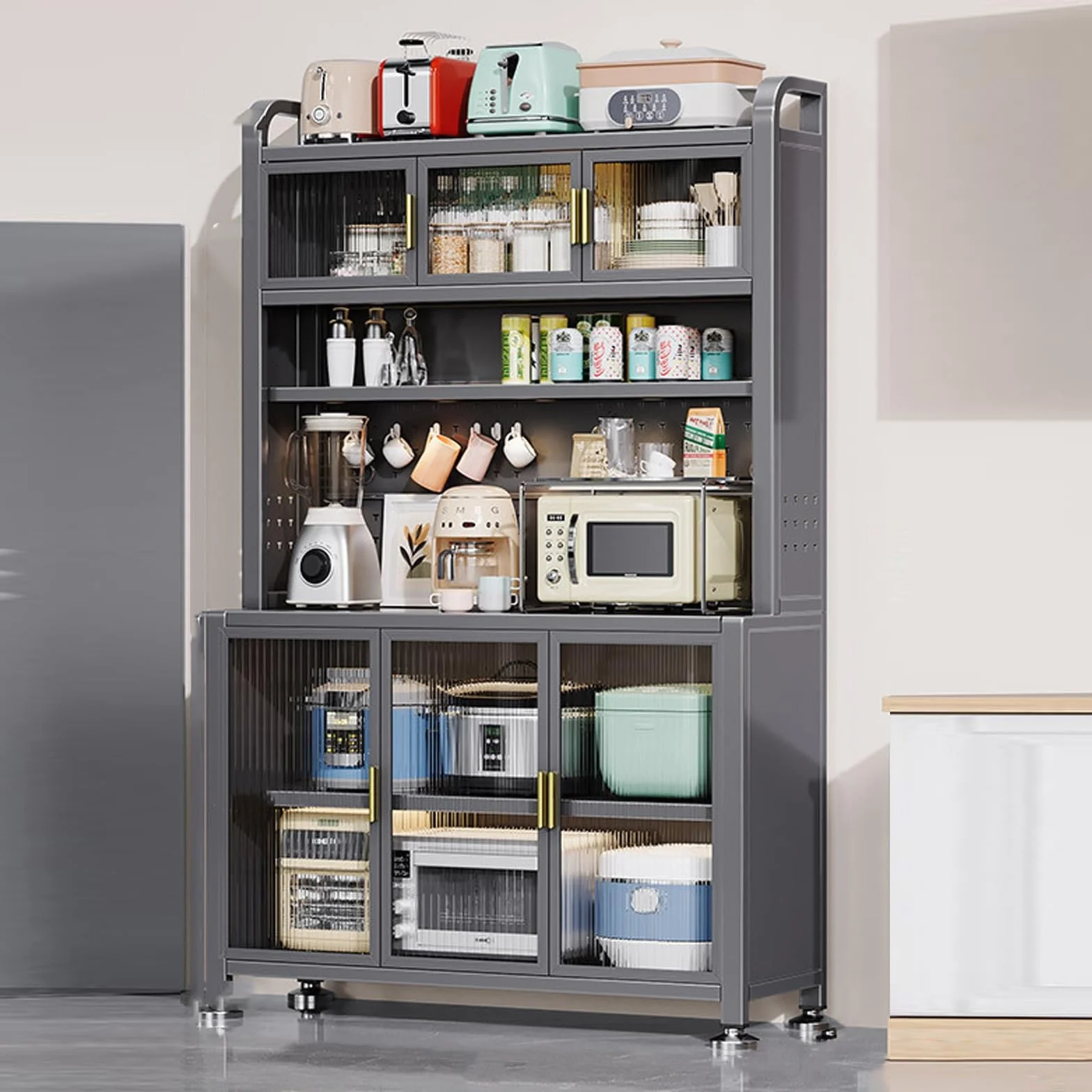 Wolnostojąca Szafka Do Przechowywania Kuchenek Mikrofalowych - 6-Poziomowa, Wielowarstwowa Szafka Kuchenna Z Metalowymi Półkami, Stojak Na Małe Agd Do Pieczenia(Gris-120Cm/47In)