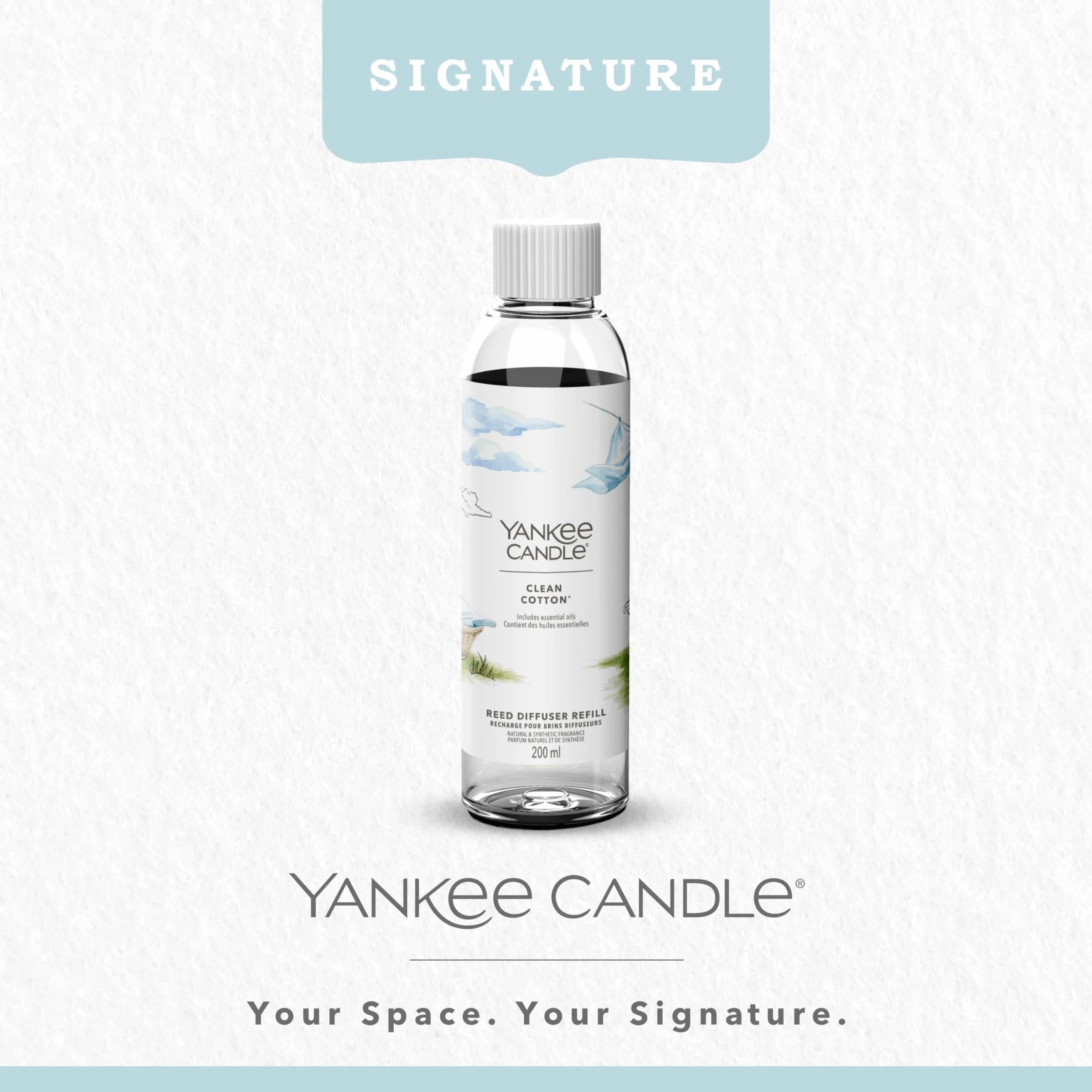 Yankee Candle Wkład do dyfuzora trzcinowego Signature | Czysta bawełna | 200 ml | Zapach do 20 tygodni | Idealne prezenty dla kobiet