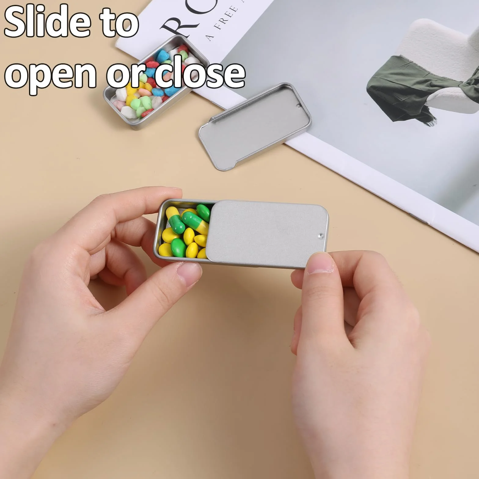 Mini metalowe pudełko, 3 szt. przesuwnych pojemników, prostokątne puszki na biżuterię, rękodzieło, cukierki, uchwyt na karty podarunkowe, mały metalowy organizer (srebrny)