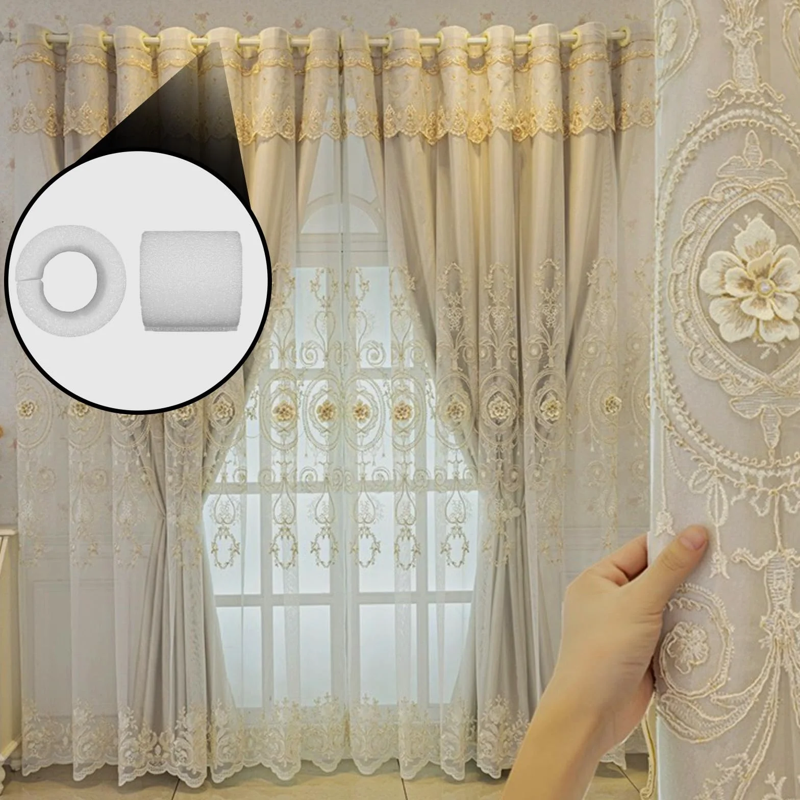 Przekładki do zasłon z oczkami, 20 szt., 4,8 cm długości, podkładki dystansowe, pogrubione piankowe podkładki dystansowe, idealne plisy na drążki do 30 mm, zasłony z oczkami