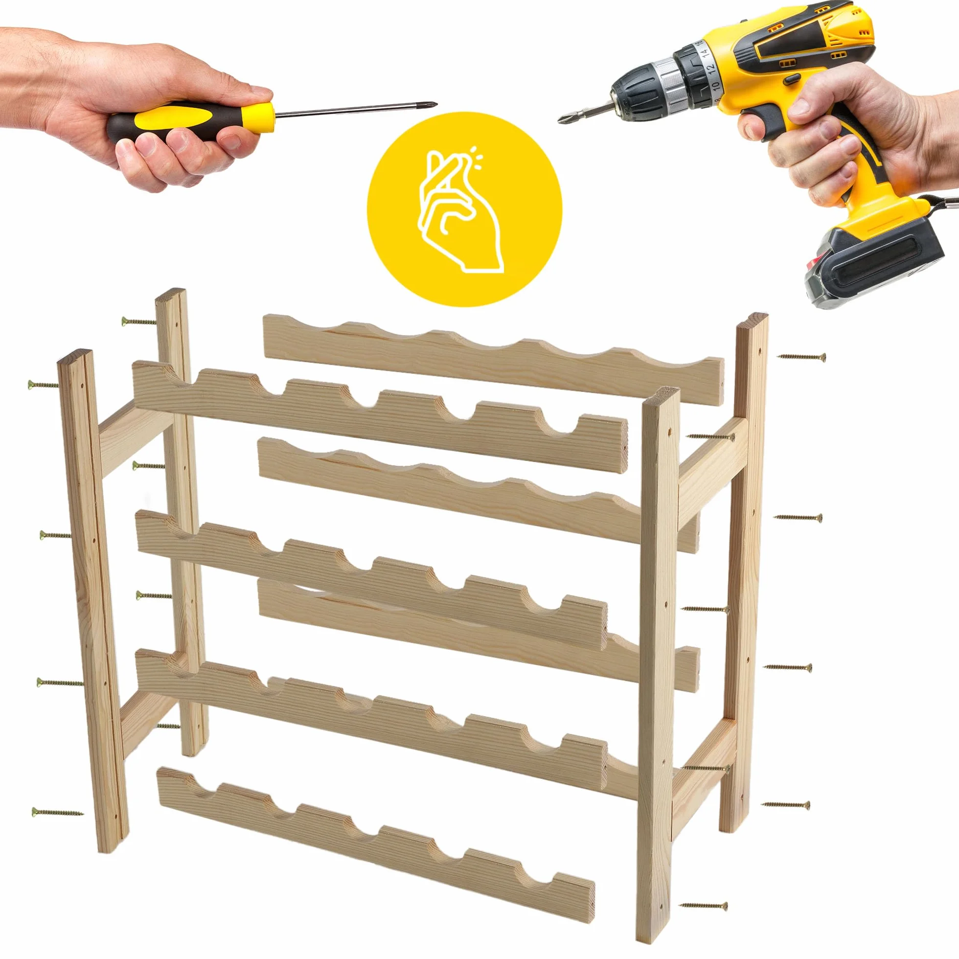 KADAX Regał na wino z drewna sosnowego, na 20 butelek, stojak do kuchni i salonu, stabilna konstrukcja, łatwy montaż, kompaktowe wymiary 53x25 cm