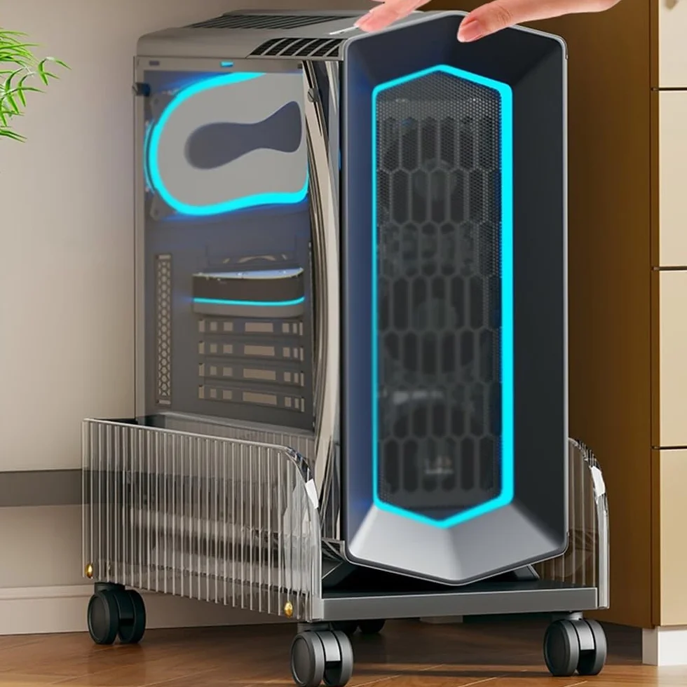 Stojak na PC do podłogi Stojak na komputer PC Tower, akrylowy stojak na procesor pod biurkiem z kółkami, stojak na komputer do podłogowego stojaka na procesor Pasuje do większości komputerów do gier S