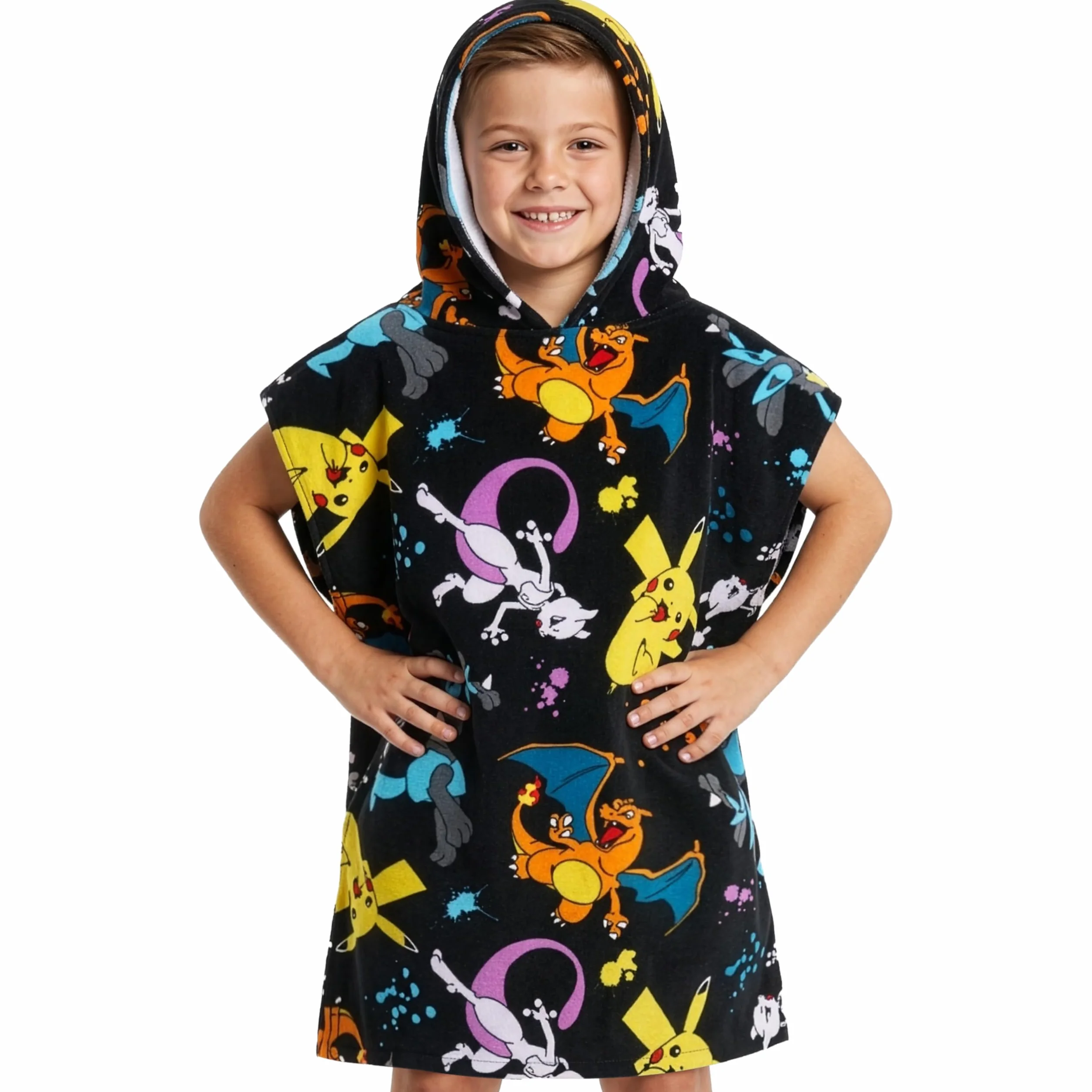 Pokémon Ponczo kąpielowe Pikachu Ręcznik plażowy z bawełny dla dzieci 6-9 lat Czarny/Wielokolorowy