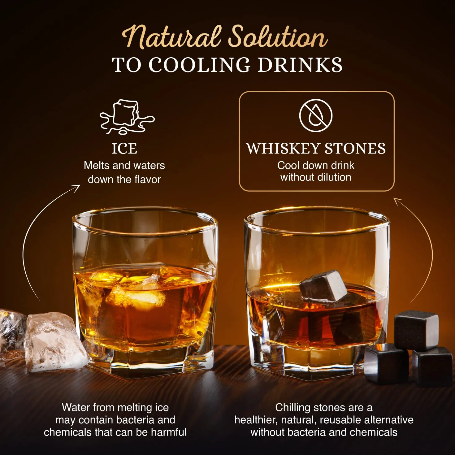 Prezenty do whisky dla mężczyzn – zestaw kamieni do whisky wielokrotnego użytku w czarnej drewnianej tacy – kostki lodu burbon, kamienie chłodzące, prezenty na emeryturę dla mężczyzn, męża,