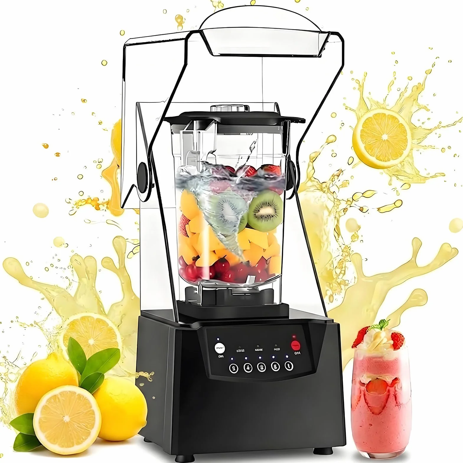 Komercyjny Blender do Soków Owocowych i Smoothie, z Dzbankiem o Pojemności 1800 ml i Funkcją Samoczyszczenia, z Cichą Obudową, do Puree, Kruszenia Lodu, Koktajli i Smoothie