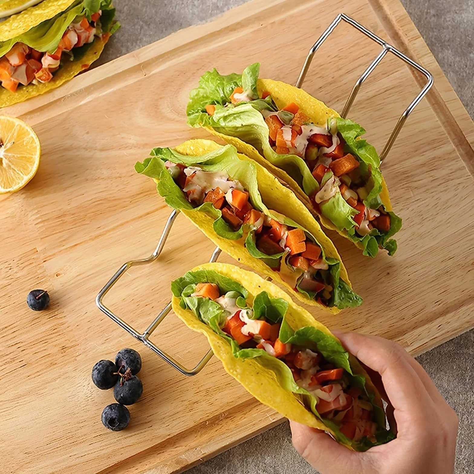 Taco stojak na hot dog, 3 sztuki, ze stali nierdzewnej, do tacos, hot dogów, kanapek, naleśników, nadaje się do mycia w zmywarce