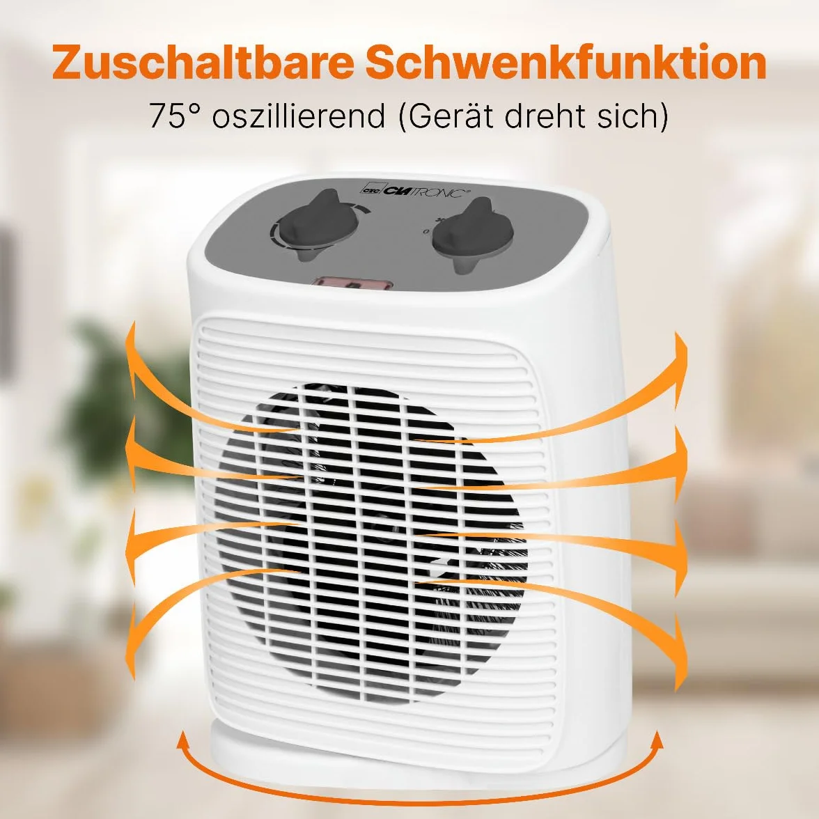 Clatronic HL 3800 grzejnik z funkcją wentylatora | ogrzewanie elektryczne z bezstopniową regulacją termostatu i 2 stopniami ogrzewania | grzejnik oscylujący | grzejnik do łazienki, kuchni, garażu