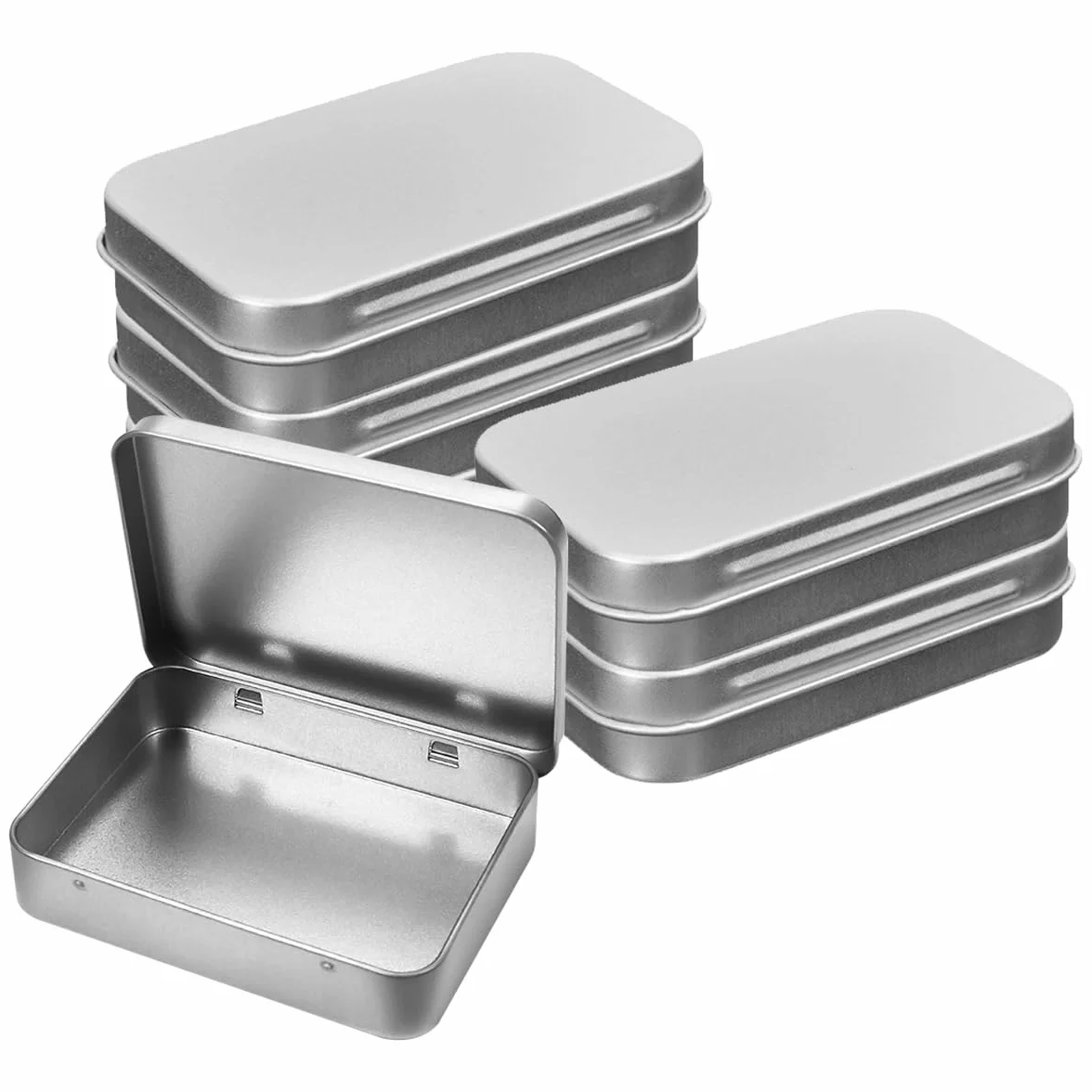 6 sztuk metalowych pojemników na żywność z zawiesami, 9,5 x 6 x 2 cm, prostokątne, małe metalowe puszki, przenośne puste metalowe pudełko, małe metalowe pudełko z pokrywką do przechowywania w domu i